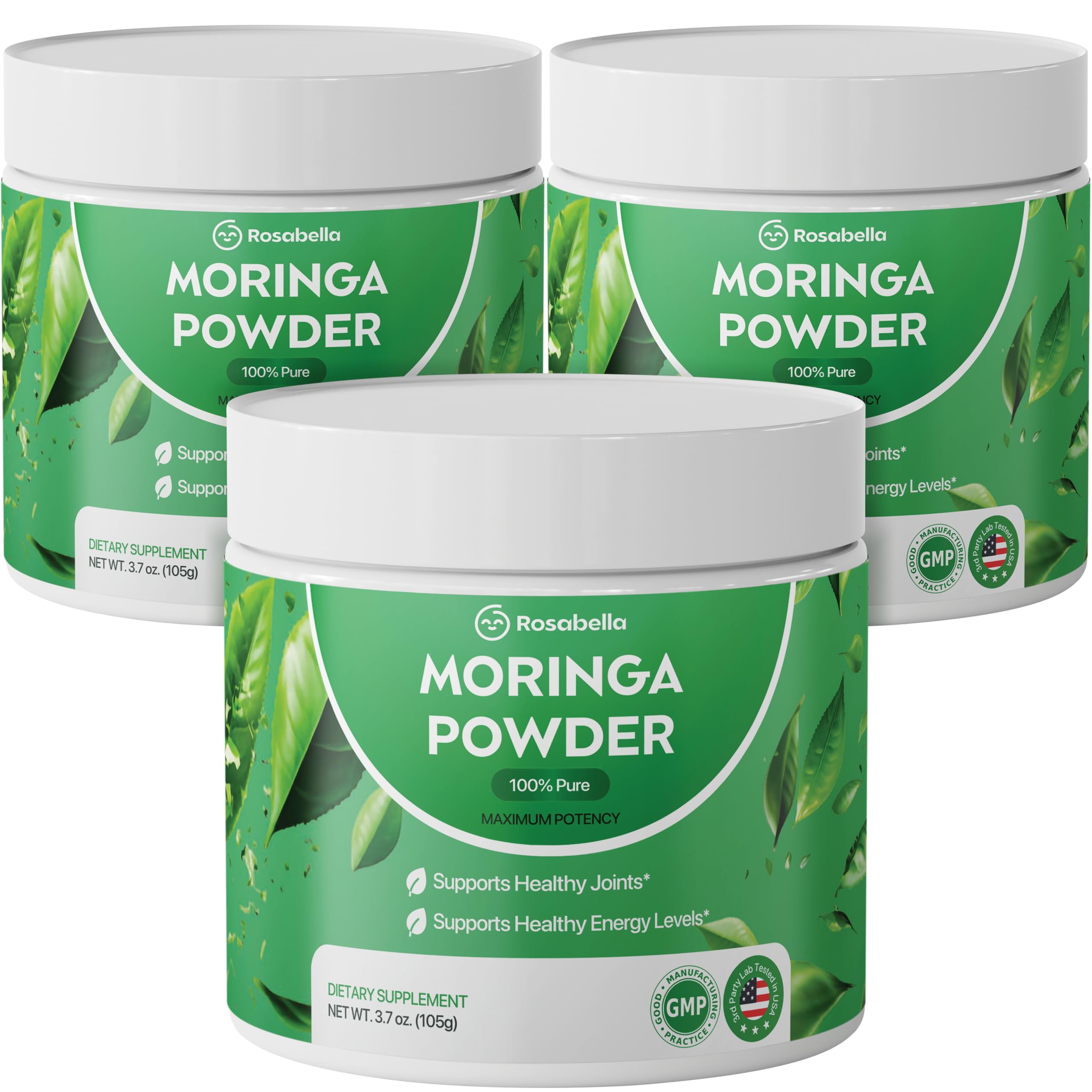 Rosabella Pure Moringa Powder - Energy, Skin, Immune & Gut Health Superfood, Rich in Antioxidants, Essential Vitamins & Amino Acids, Natural Green Superfood Supplement (3.7oz (Pack of 1))