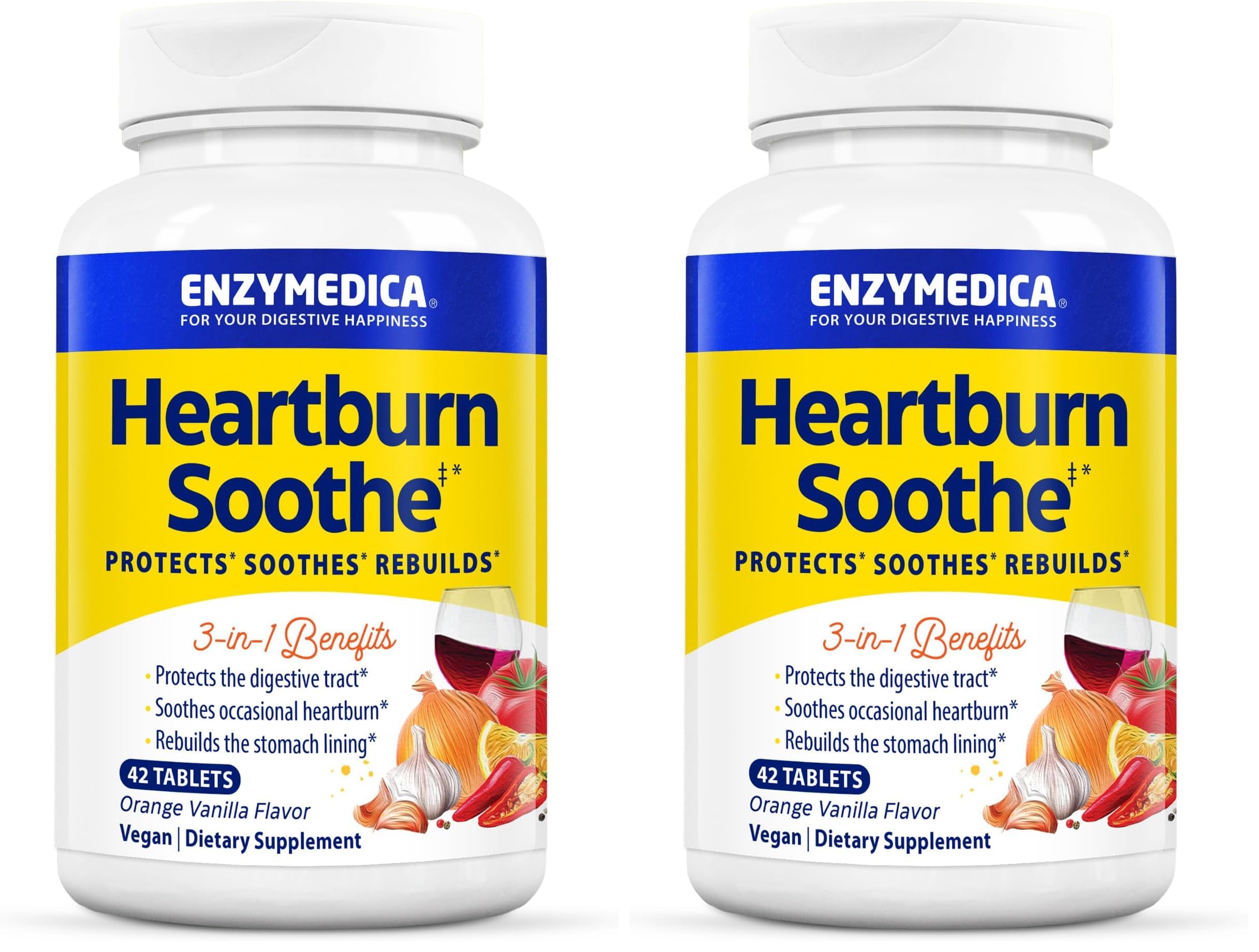Enzymedica Heartburn Soothe Chewable Supplement, Vanilla Orange, 42 Tablets