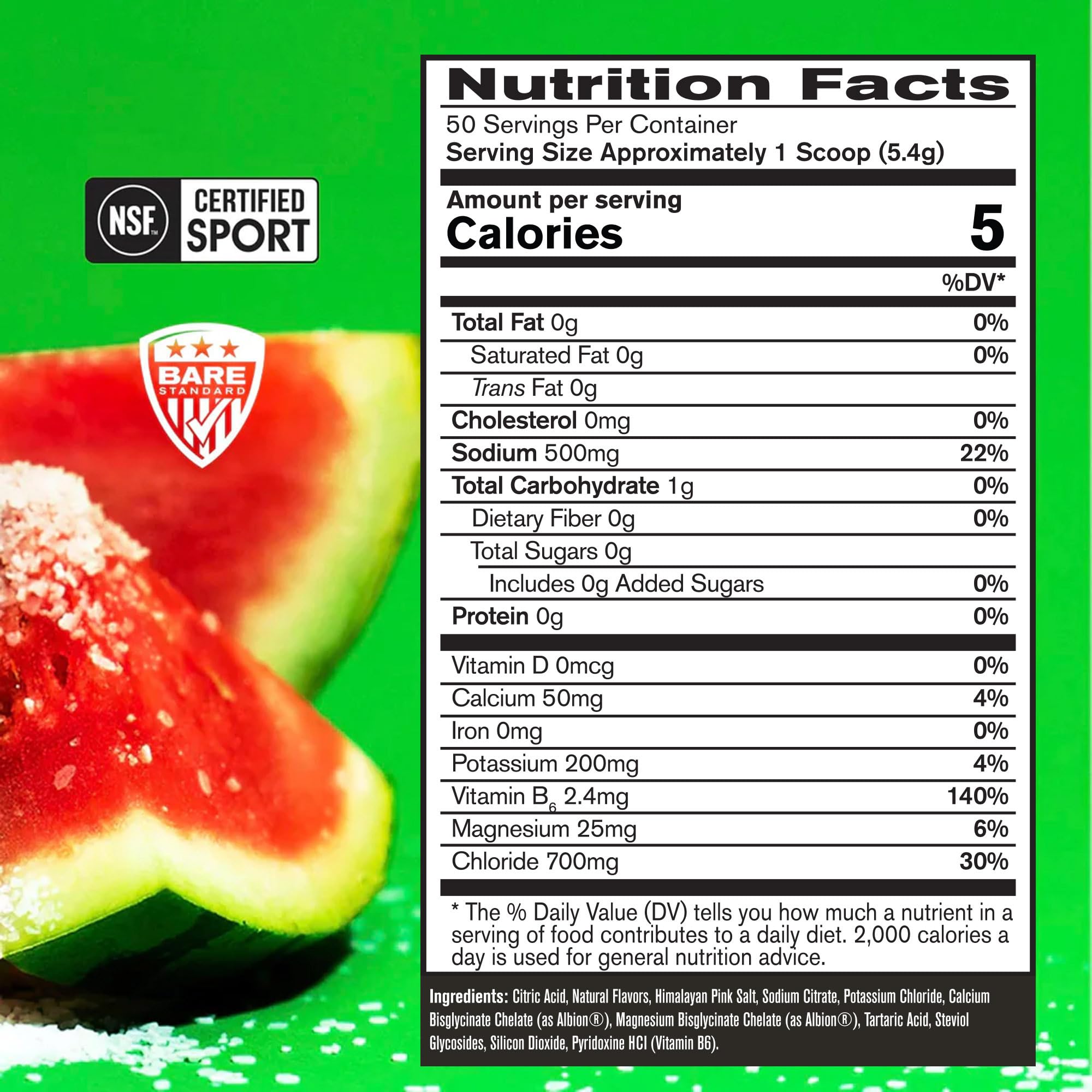 BARE PERFORMANCE NUTRITION BPN Electrolytes Hydration Drink Mix | Sugar Free Electrolyte Powder | 500mg Sodium per Serving | Naturally Sweetened | Lemon Lime, 50 Servings | Zero Sugar, 500mg Sodium per Serving, Naturally Sweetened