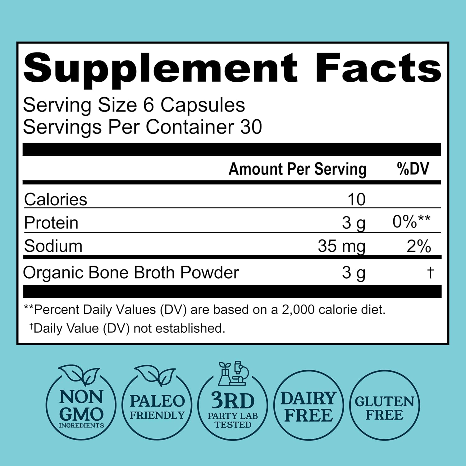 Grass-Fed Bone Broth Capsules with Collagen from Organic Bone Broth Powder. Collagen Supplement for Nails, Hair, Joints and Digestive Health* Support. Gut Friendly-Ingredients, 180 Capsules