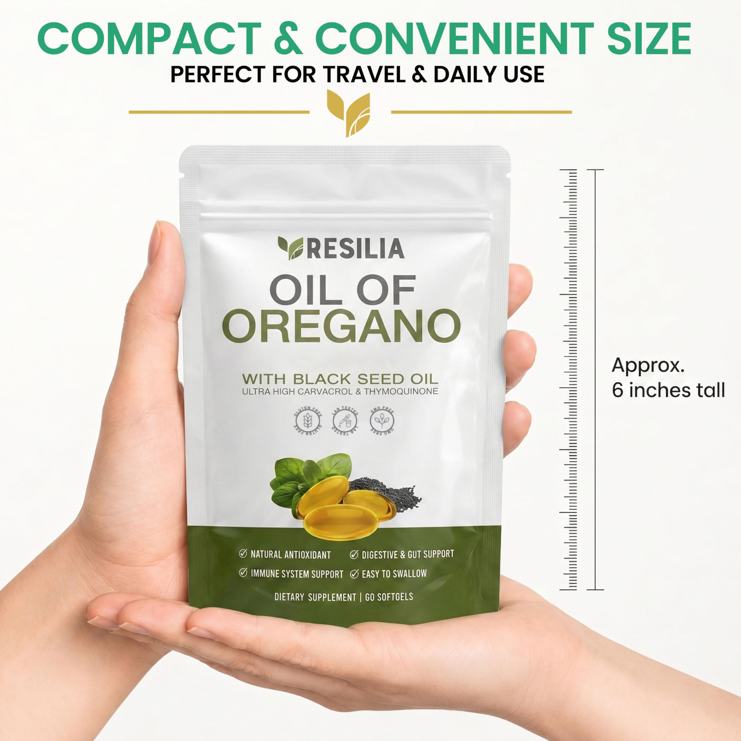 Resilia Softgels with Black Seed Oil – Premium Grade Oregano Oil Capsules for Immune & Digestive Support – Non-GMO, Gluten-Free Softgels – Natural Herbal Wellness Supplement (60 Count)