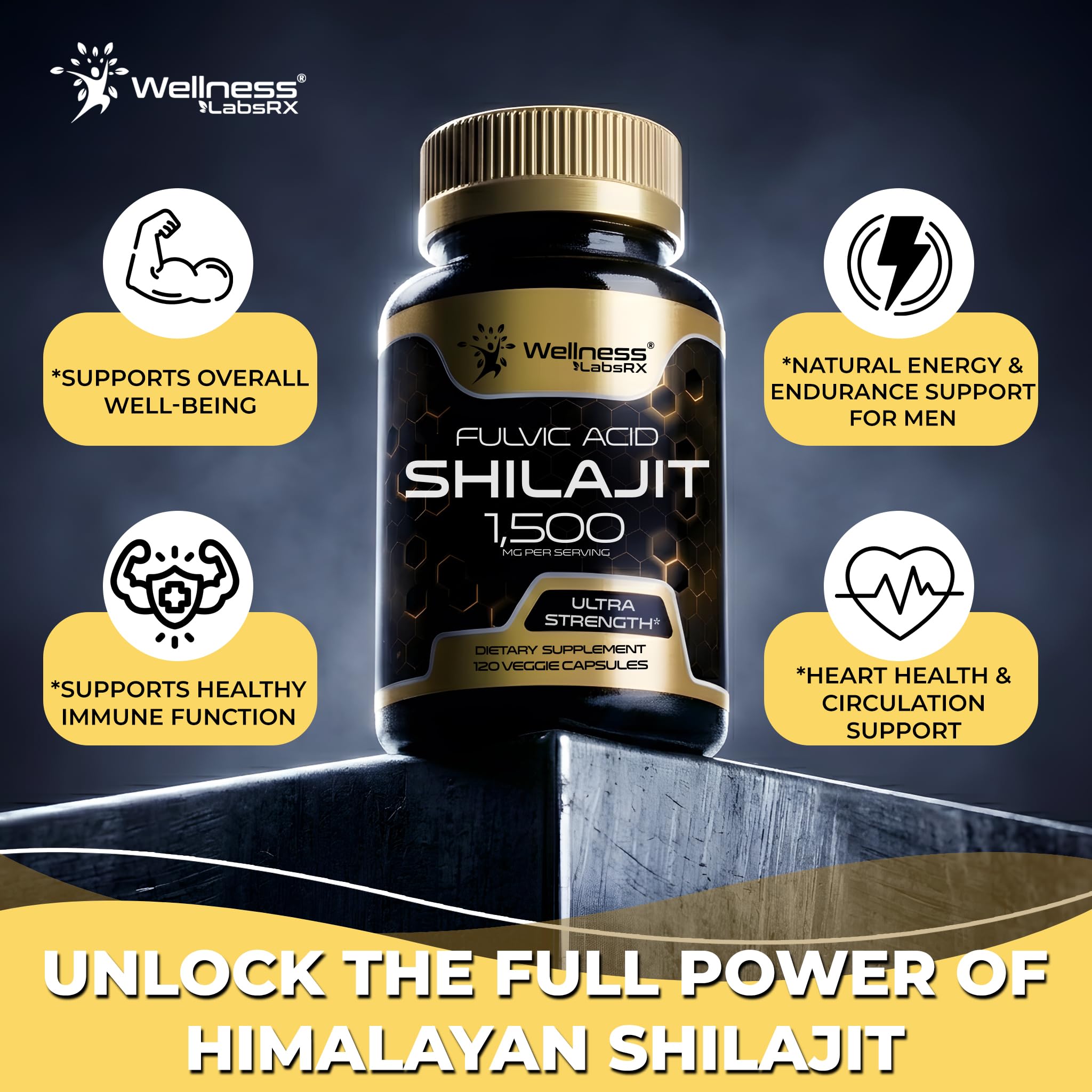 Himalayan Shilajit for Men - Shilajit Extract 1500mg per Serving, Pure Shilajeet for Women with Naturally Occuring Fulvic Acid - Shilajet for Enhanced Energy and Immune Support - 120 Count (Pack of 2)