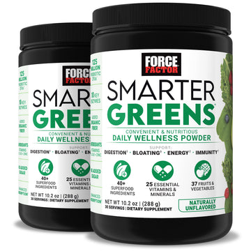 Force Factor Smarter Greens Daily Wellness Powder 2-Pack to Support Energy, Immunity & Digestion, Superfood Greens Powder with Vitamins, Minerals & Probiotics, Unflavored, 60 Servings Force FactorBuy Supplements Australia