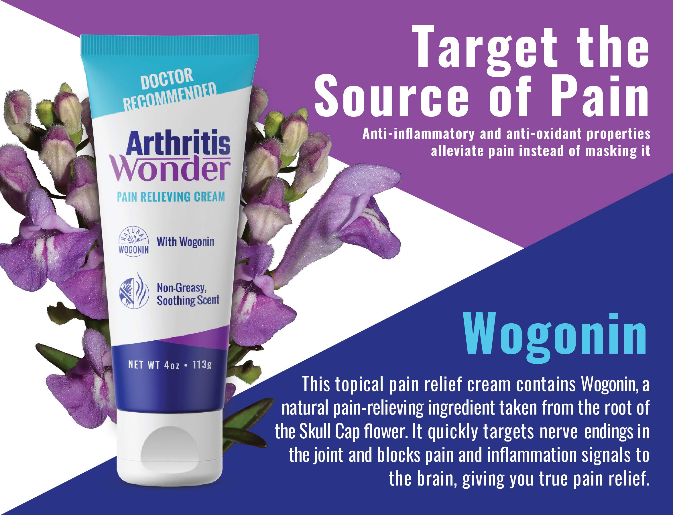Arthritis Wonder Pain Relief Cream, 4 oz – Arthritis Pain Relief Cream for Hand, Knee, Foot and Wrist Joints – Fast-Acting, Deep Penetrating, Non-Greasy Formula with Natural Wogonin - 2 Pack Arthritis WonderBuy Supplements Australia