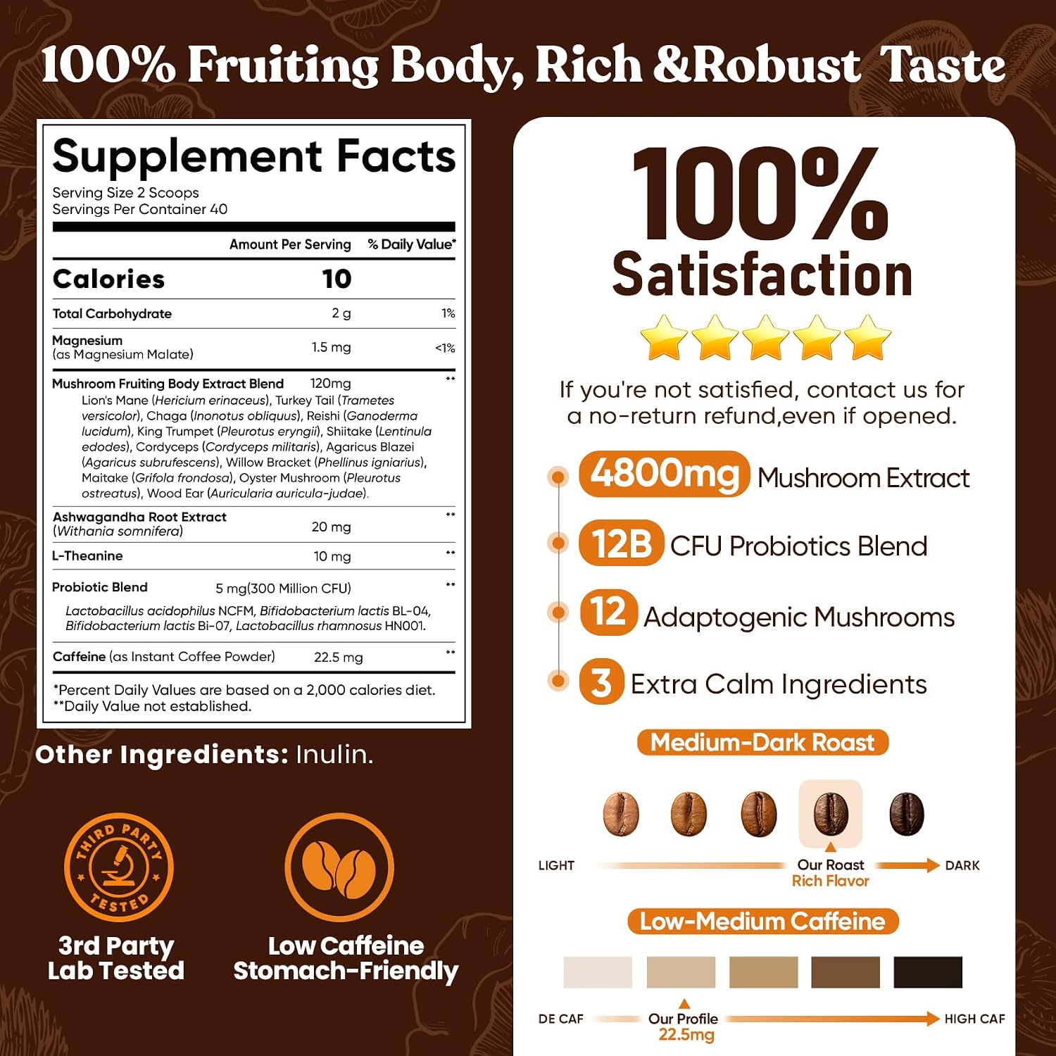 Venture Pal Mushroom Coffee, 12 Mushrooms, Focus & Digestion, 40 Servings | 12 Adaptogenic Mushrooms with Lion's Mane, Cordyceps, Reishi, Turkey Tail, Ashwagandha & Probiotics, Low Caffeine & Calories