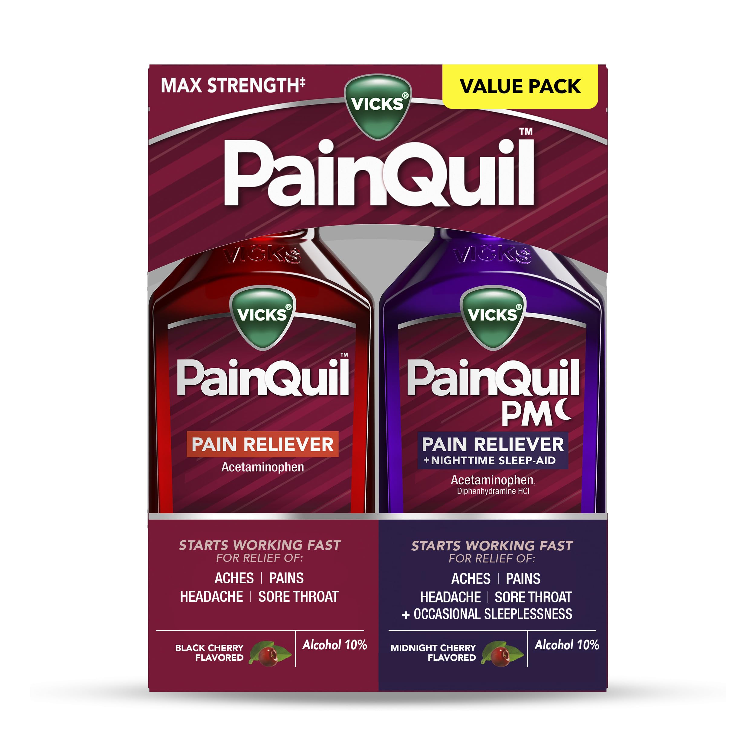 Vicks PainQuil & PainQuil PM Pain Relief Liquid, 1000mg Acetaminophen, 2x12 oz Vicks buy supplements Au
