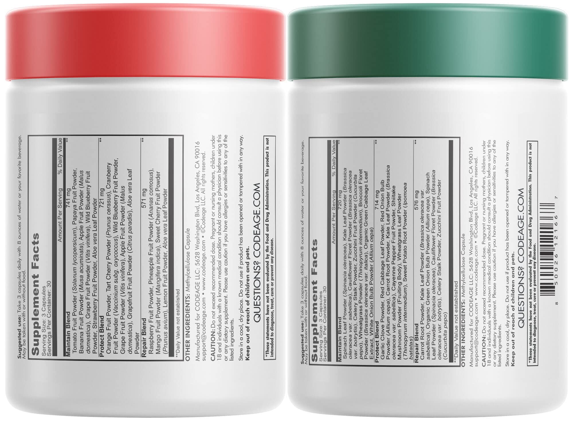 Codeage InstantFood Easy Veggies + Fast Fruits Bundle – Vegetable & Fruit Blend Capsule Supplement – Plant-Based Phytonutrient Formula – Vegan, Non-GMO – 180 Capsules CodeageBuy Supplements Australia