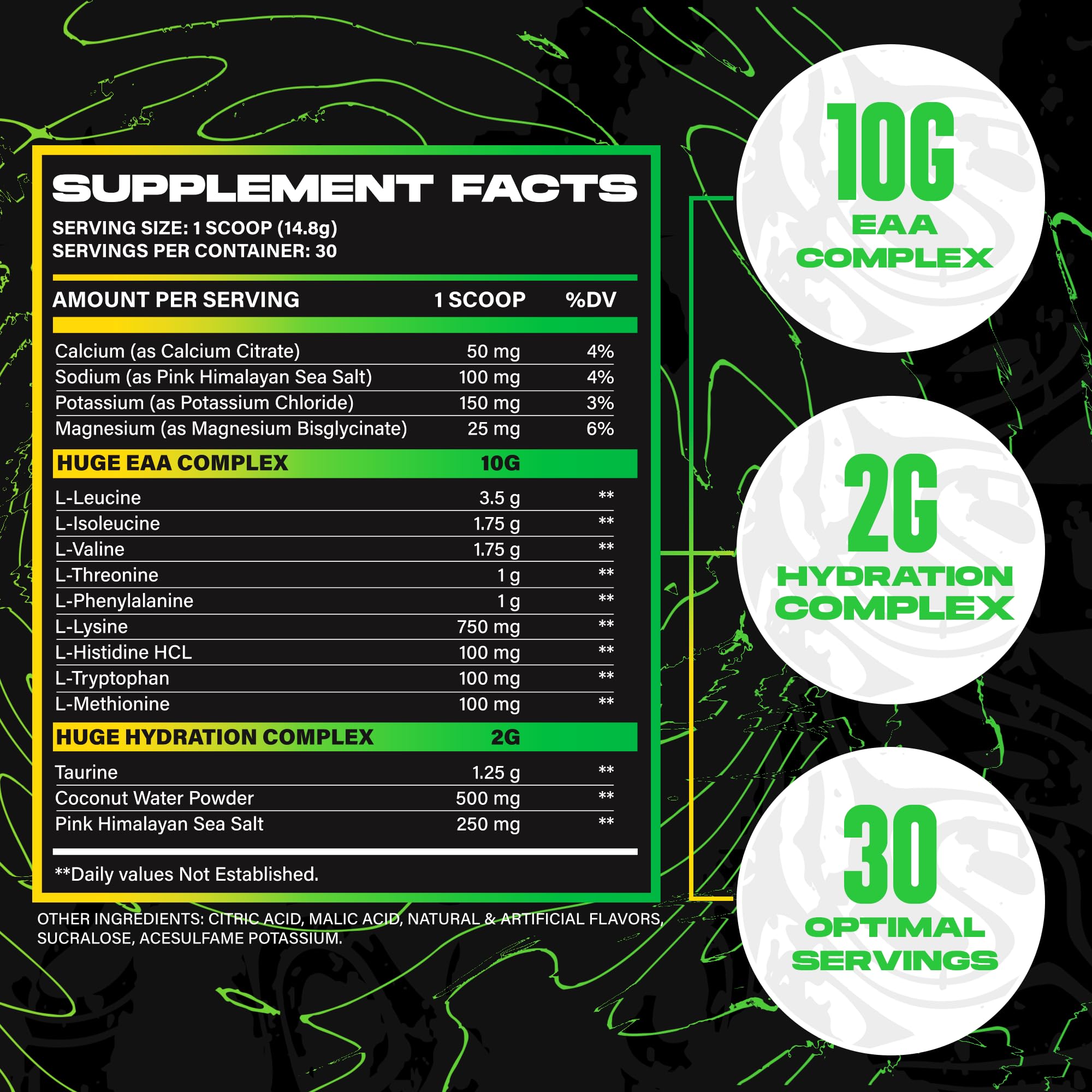 Huge EAA + Hydration, Essential Amino Acids Powder, EAAs & BCAAs, Intra & Post Workout Recovery Powder, Muscle Growth, Recovery & Performance, 10g EAAs & Electrolytes, Kiwi Blueberry, 30 Servings