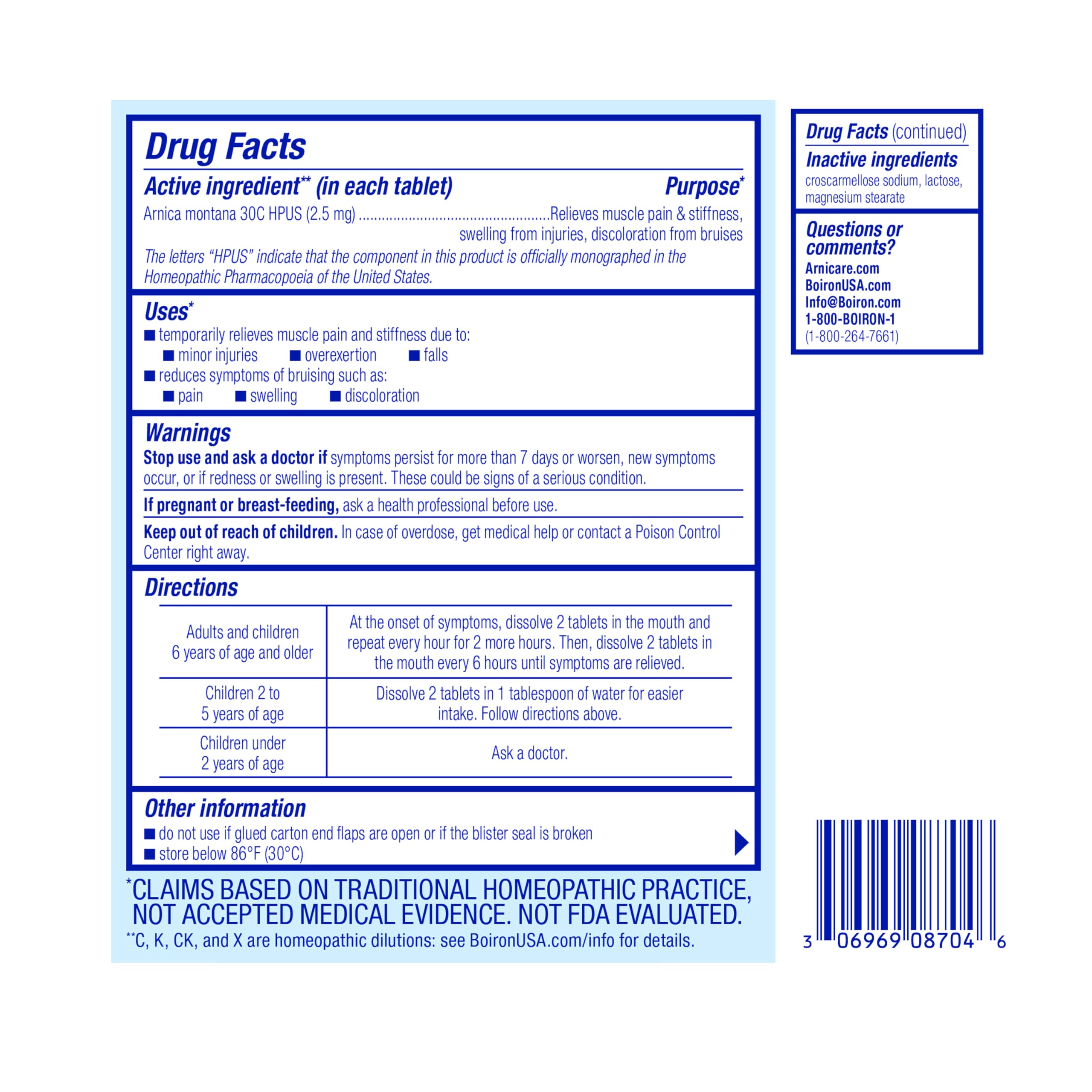 Boiron Arnica 30C Tablets for Pain Relief from Muscle Pain, Joint Soreness, Swelling from Injury or Bruises - 60 Count BoironBuy Supplements Australia