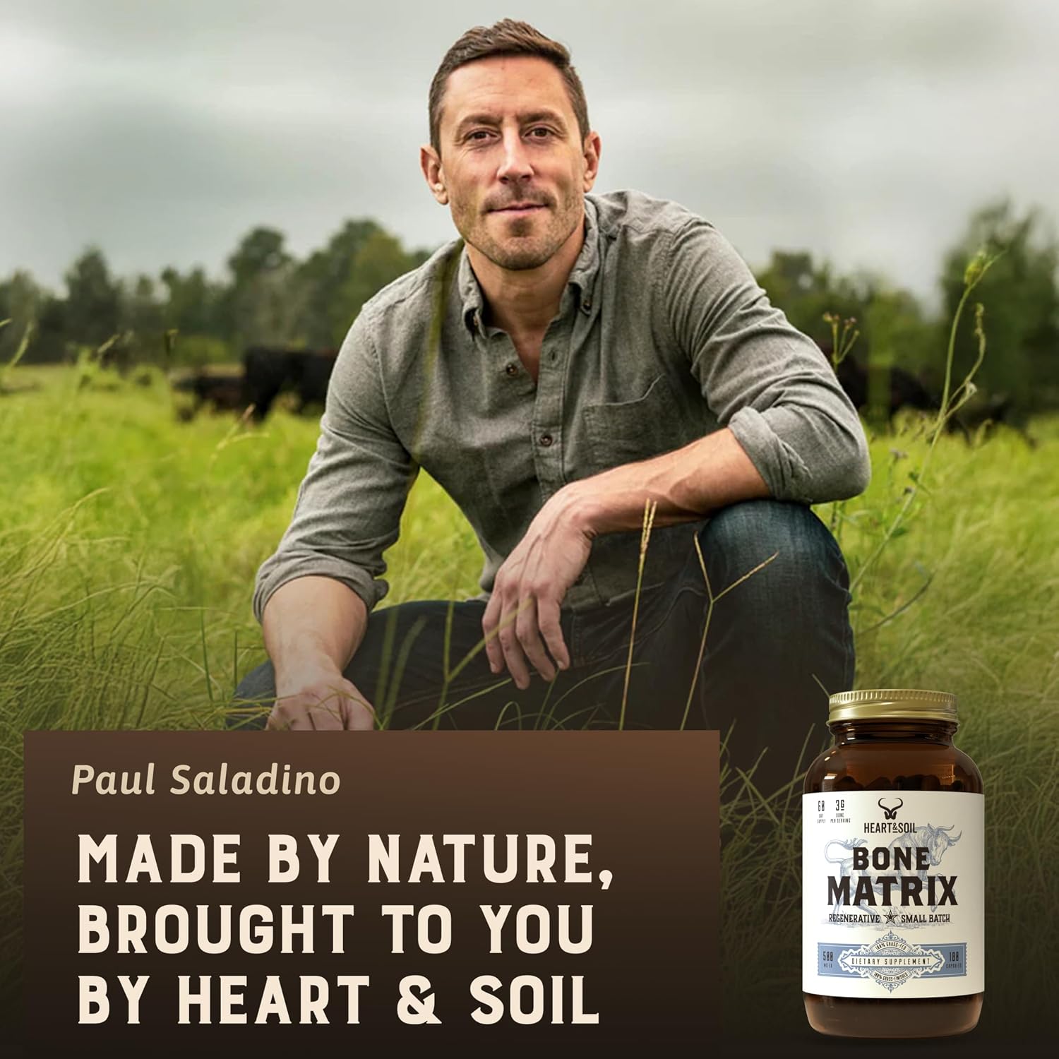 HEART & SOIL Grass Fed Bone Matrix, 180 Capsules | Supports bone and joint health, strength, and flexibility.