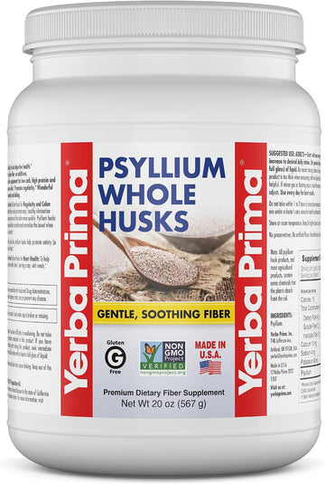 Yerba Prima Psyllium Whole Husks Fiber Supplement 20oz - Colon Cleanse - Gut Health - Vegan Non-GMO Gluten Free