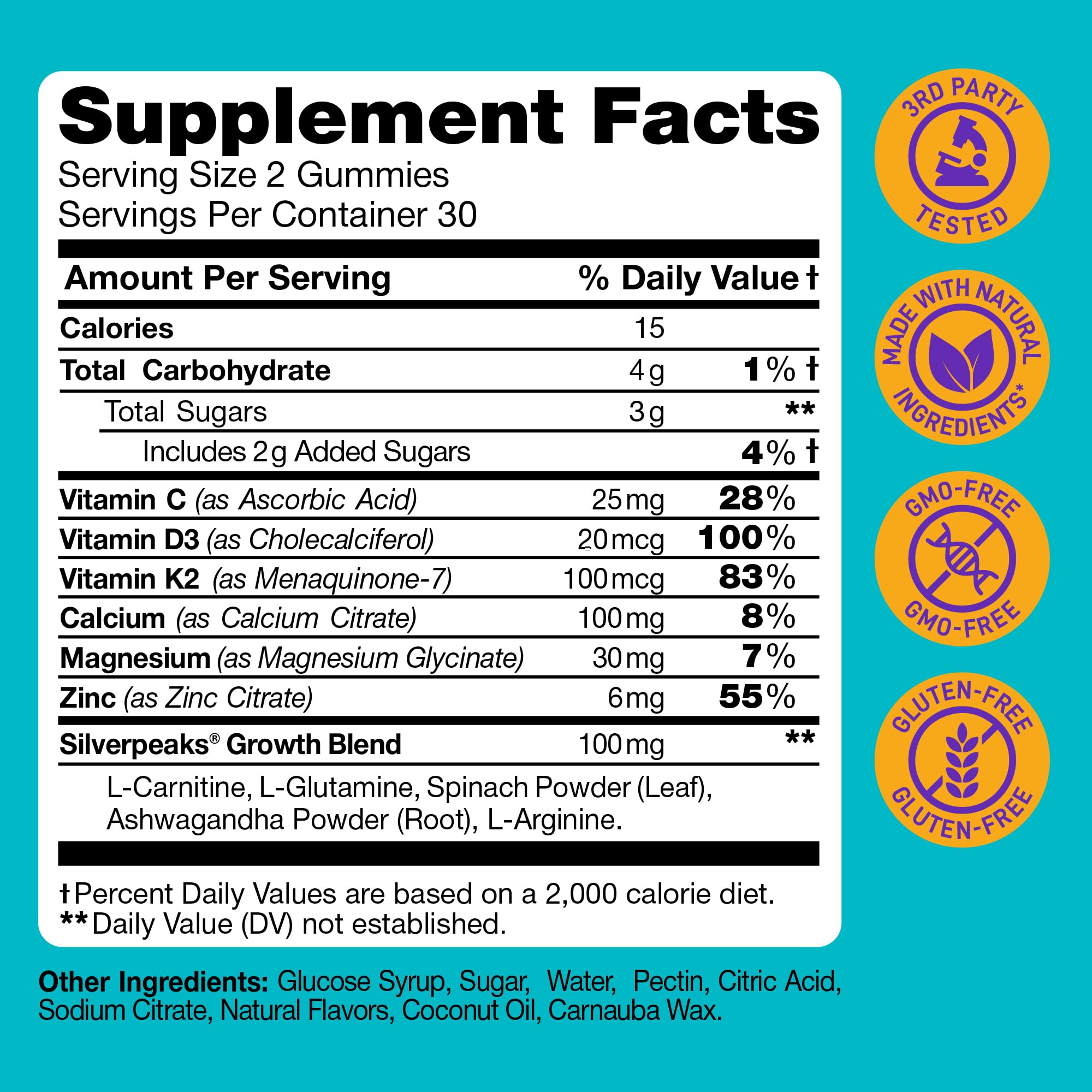 Height Growth Gummies for Kids - Growth Vitamins for Teens, Height Increase Multivitamin for Boys & Girls with Calcium Vitamin D C K2 Magnesium Zinc, Natural Height Growth Maximizer Supplement, 60 PCS SILVERPEAKSBuy Supplements Australia