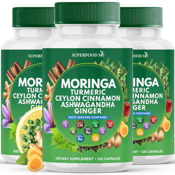 Moringa Supplement | Turmeric, Ginger, Boswellia, Saffron, Holy Basil, Nettle -Support Supplement for Women and Men with Ceylon Cinnamon, Quercetin, Tart Cherry- 240 Capsules