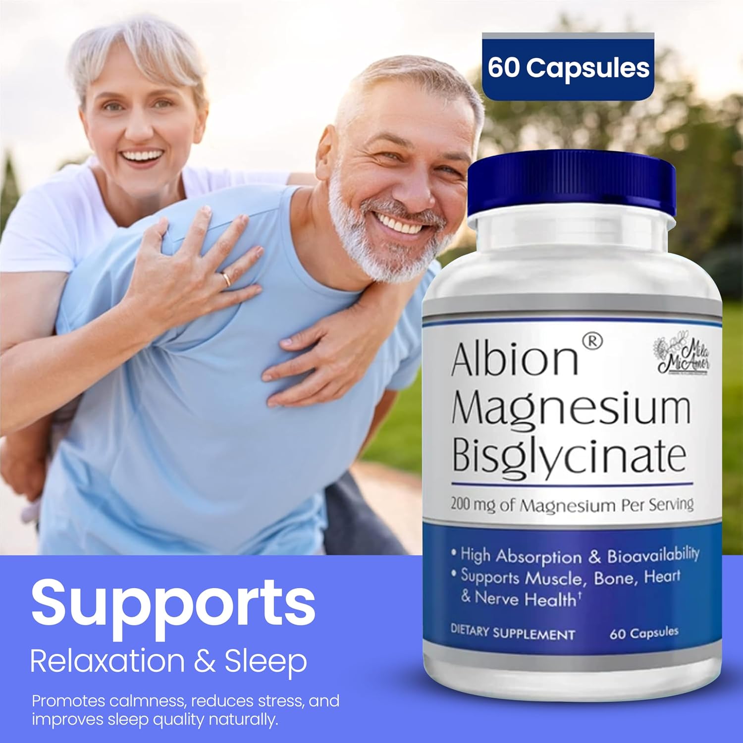 MilaMiAmor Albion® Magnesium Bisglycinate – Highly Absorbable Chelated Magnesium for Muscle, Nerve, Relaxation & Sleep Support – Gentle on Stomach, Vegan – 200mg per Serving, 60 Capsules