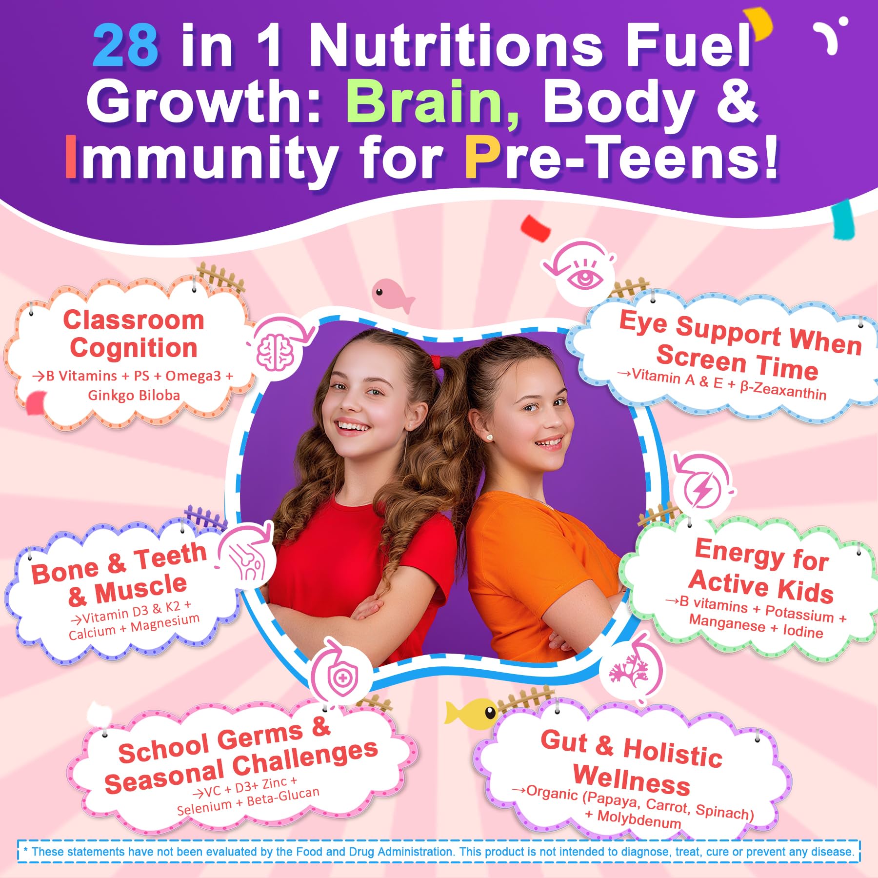 Nextdia Multivitamin Filled Gummies for Teen Boys Girls 12-17, 18, 19, Kids 10+ Multivitamin with Omega 3, Calcium + Magnesium + Zinc, Multi-Minerals for Adolescent 10-19S Brain, Bone, Energy, Immune