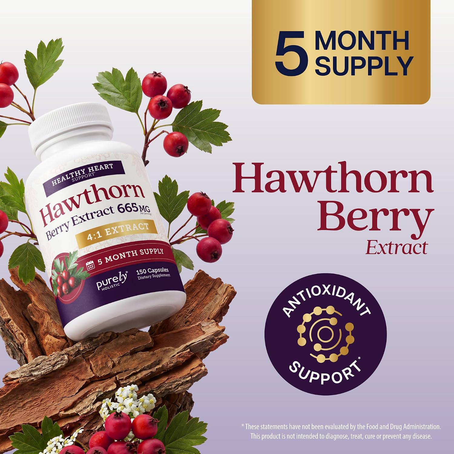 Hawthorn Berry Supplement, 5 Month Supply, Powerful 4:1 Hawthorn Extract | High Strength Hawthorne Berries, Cardiovascular Health Support, Hawthorne Berry Supplement, Vegan & Non-GMO, 150 Capsules