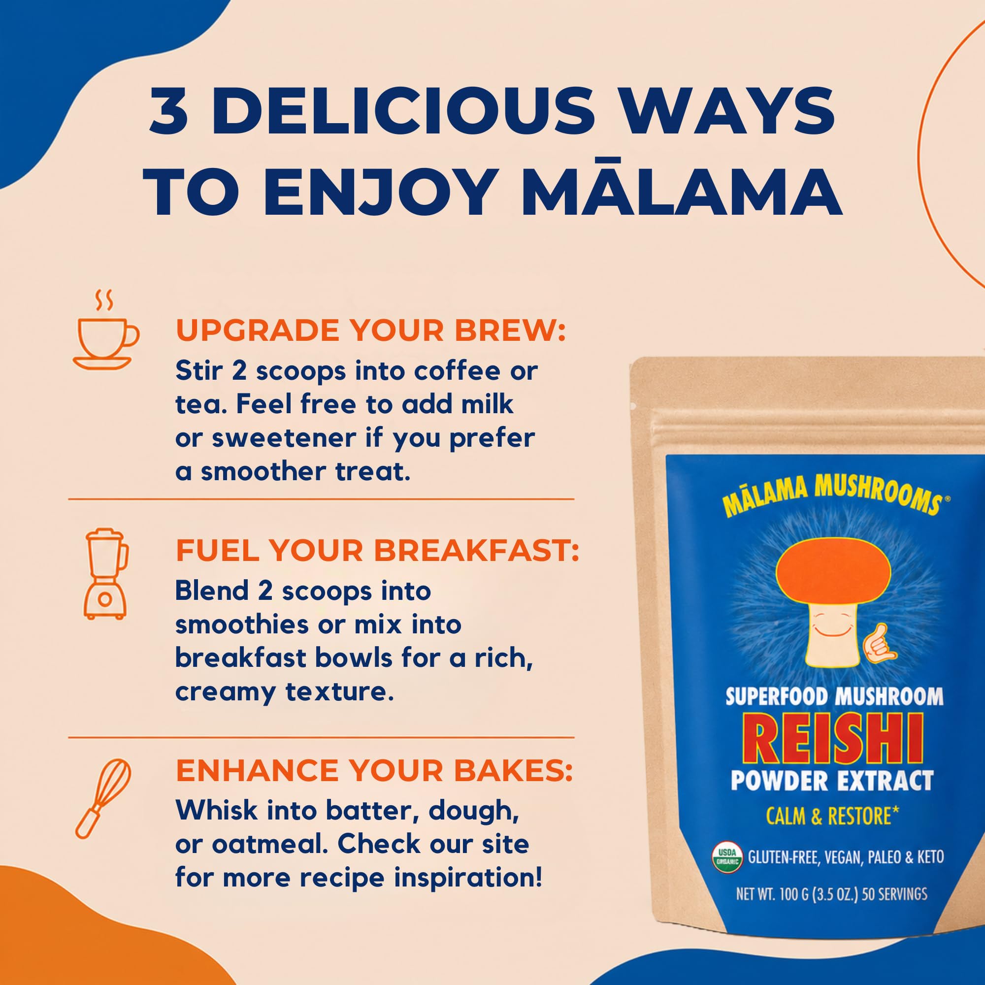 8-Mushroom Extract Powder by Malama, Organic Body Mushroom Blend Featuring Lion's Mane, Reishi, Cordyceps, Chaga, Turkey Tail, Superfood Adaptogenic