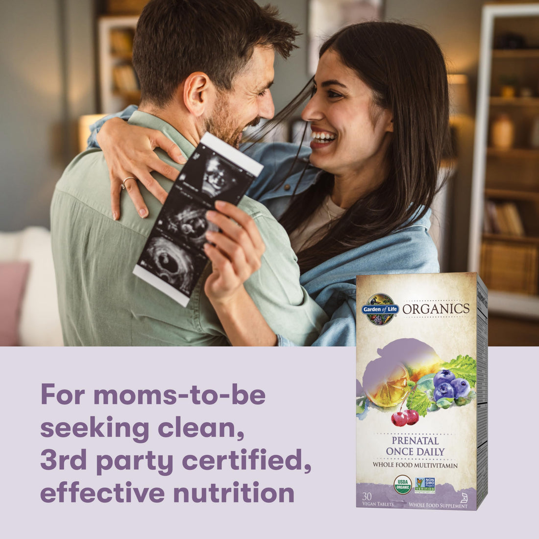 Garden of Life Organics Prenatal Once Daily supplement bottle and packaging.