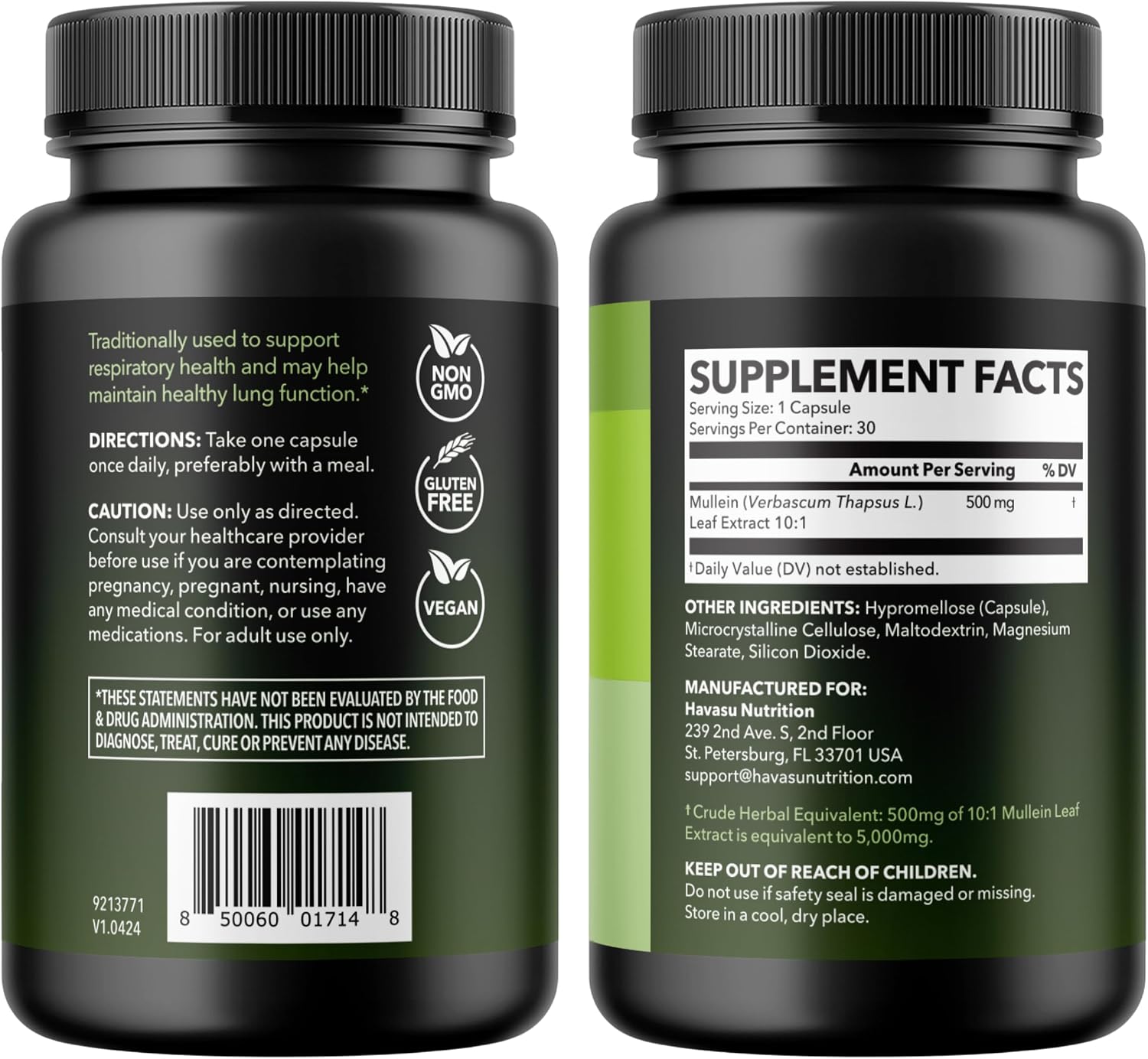 500mg Mullein Extract for Lung Support and Respiratory Health, 30 Count | Mullein Leaf Capsules for Respiratory Health, Vegan, Non-GMO Herbal Supplement for Overall Daily Wellness, 1 Month Supply