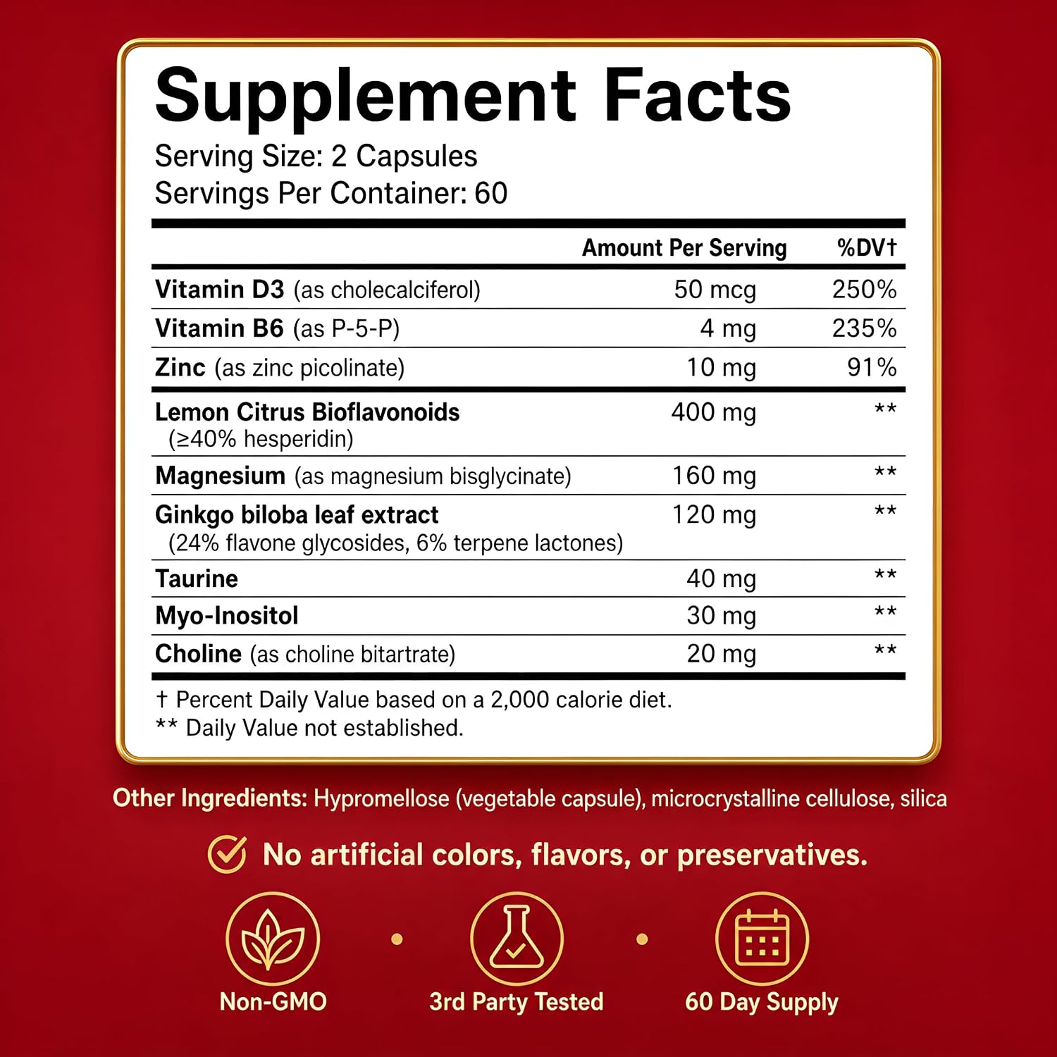 Happee Tinnitus Supplement for Ringing Ears, Bioflavonoids & Ginkgo, 120ct | Flavonoids Plus Essential Nutrient, Daily Support for Inner Ear Health & Microcirculation, NO Dyes, Clean Label