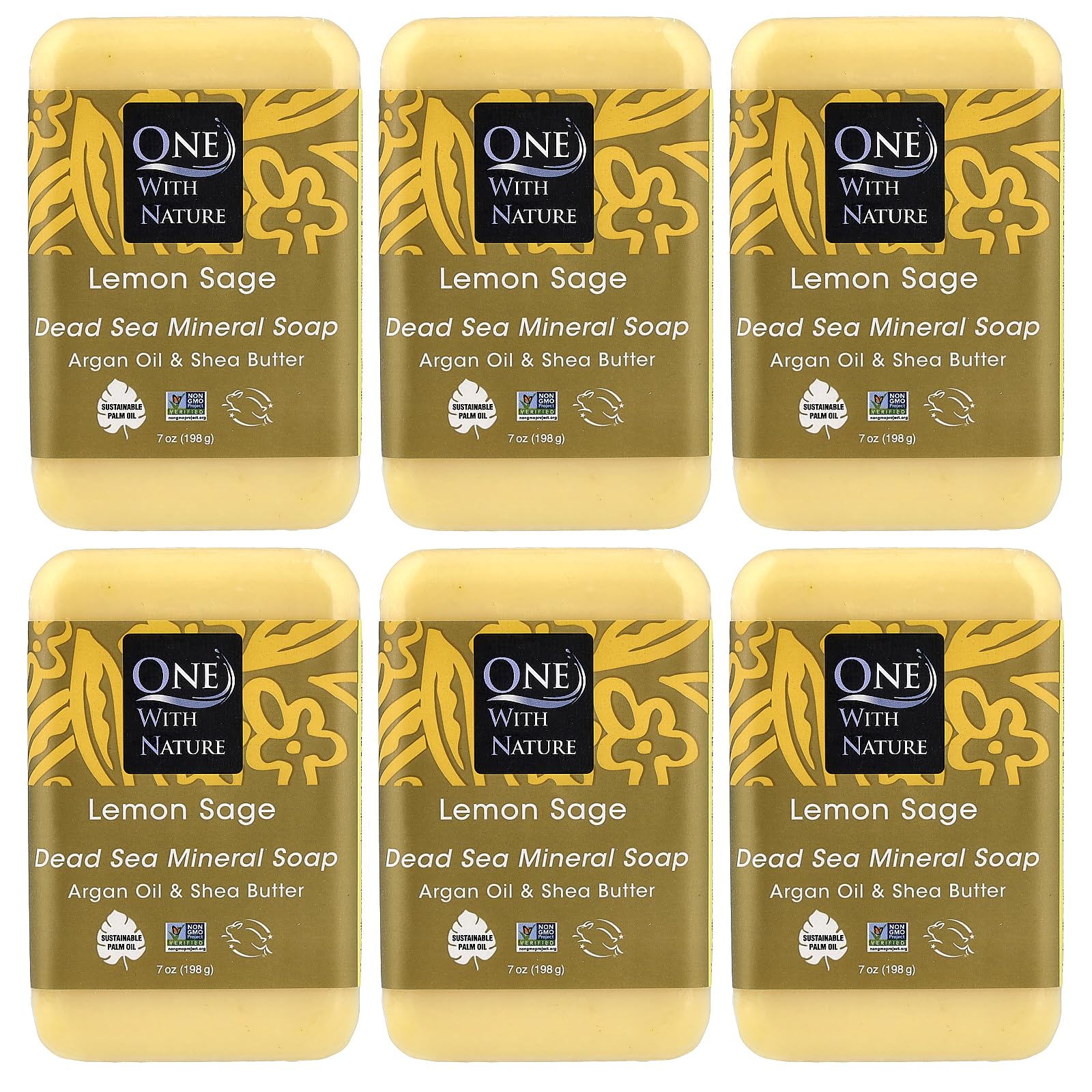 One With Nature Dead Sea Mineral Soap, Lemon Sage, 7-Ounces (Pack of 6)