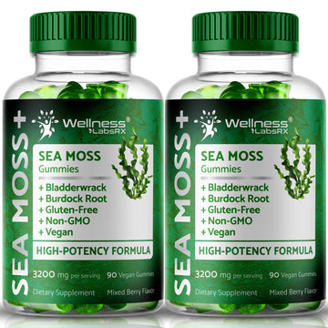 WELLNESS LABSRX Sea Moss Gummies, 3200mg Irish Sea Moss Mixed Berry Flavor with Maximum Potency Bladderwrack and Burdock Root - Supports Skin, Energy and Immunity - 180 Count WELLNESS LABSRXBuy Supplements Australia