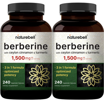 NatureBell Berberine Supplement 1,500mg with Ceylon Cinnamon & Turmeric Root, 240 Veggie Capsules | 97% Pure Berberine HCL | Supports Balanced Sugar Levels & Heart Health | Vegan, Non-GMO