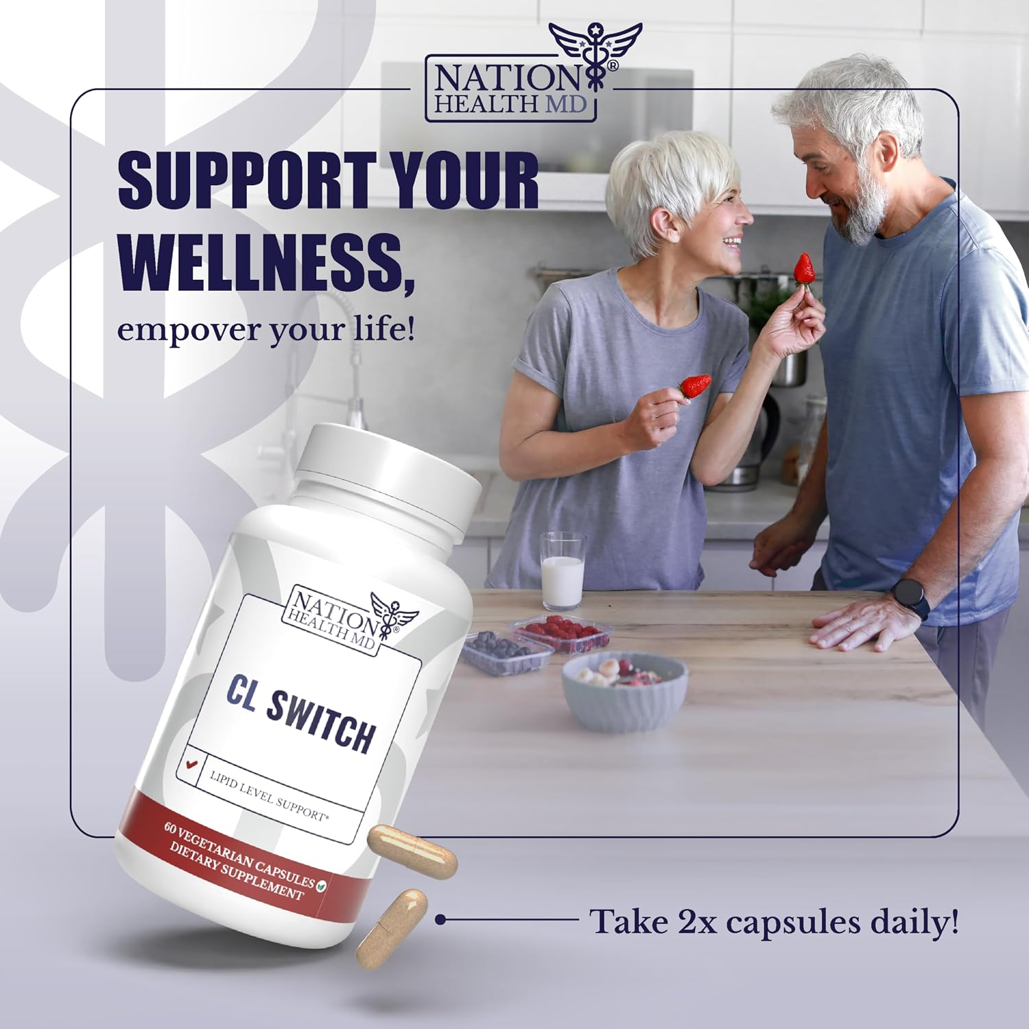 CL Switch | Citrus Bergamot Supplement for High Cholesterol Support | Lipid Level Support, 500 mg Citrus Bergamot Extract, 250 mg Berberine, Red Yeast Rice, 30 Days Supply, 60 Capsule