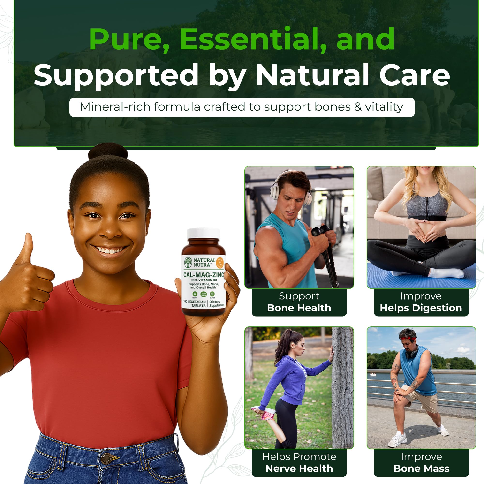 Natural Nutra Calcium Magnesium Zinc (Cal-Mag Zinc) with Vitamin D3,100 | Bone, Teeth, Muscle & Nerve Support, Gluten Free, Sugar Free