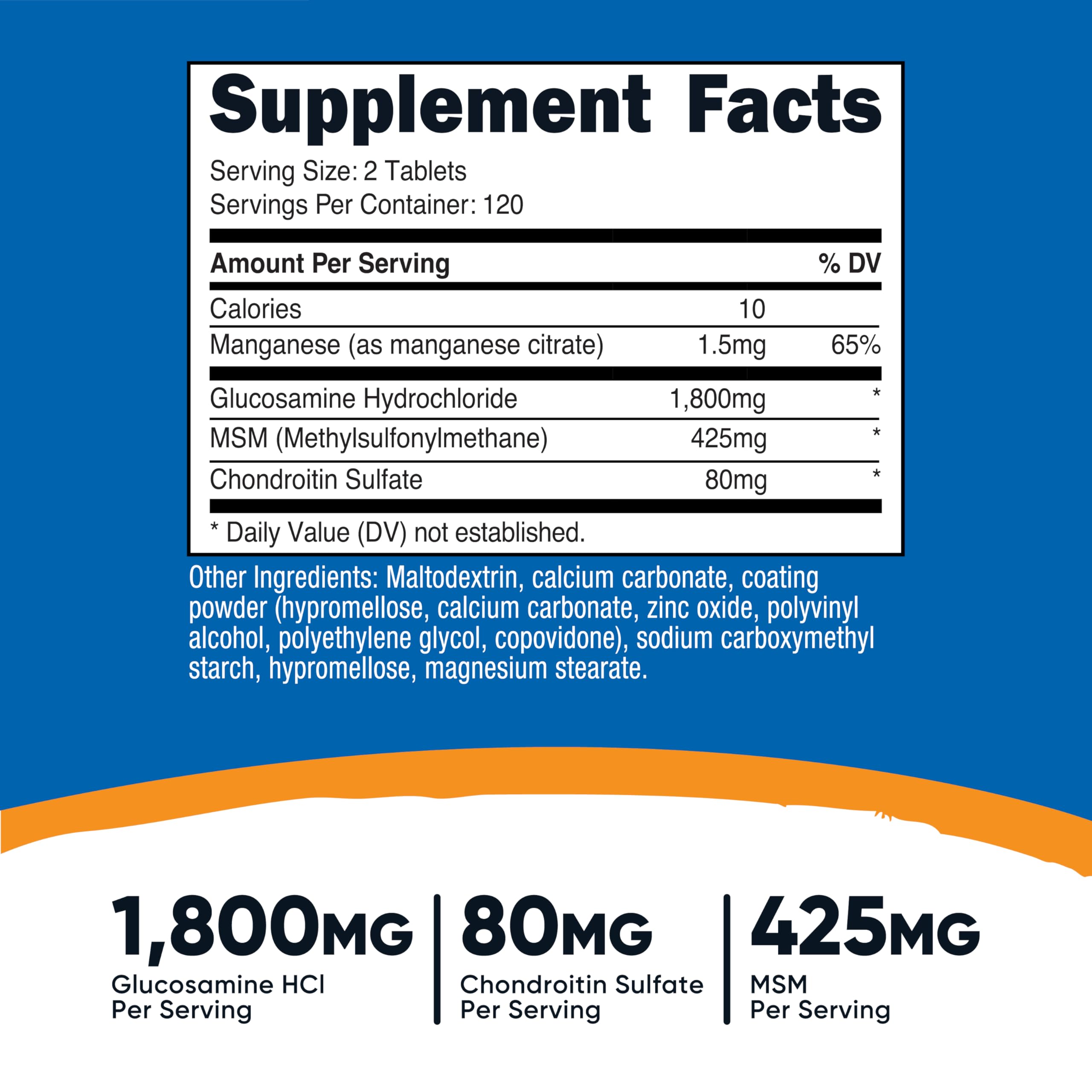 Nutricost Glucosamine 1800mg with Chondroitin & MSM, 240 Tablets, 120 Servings