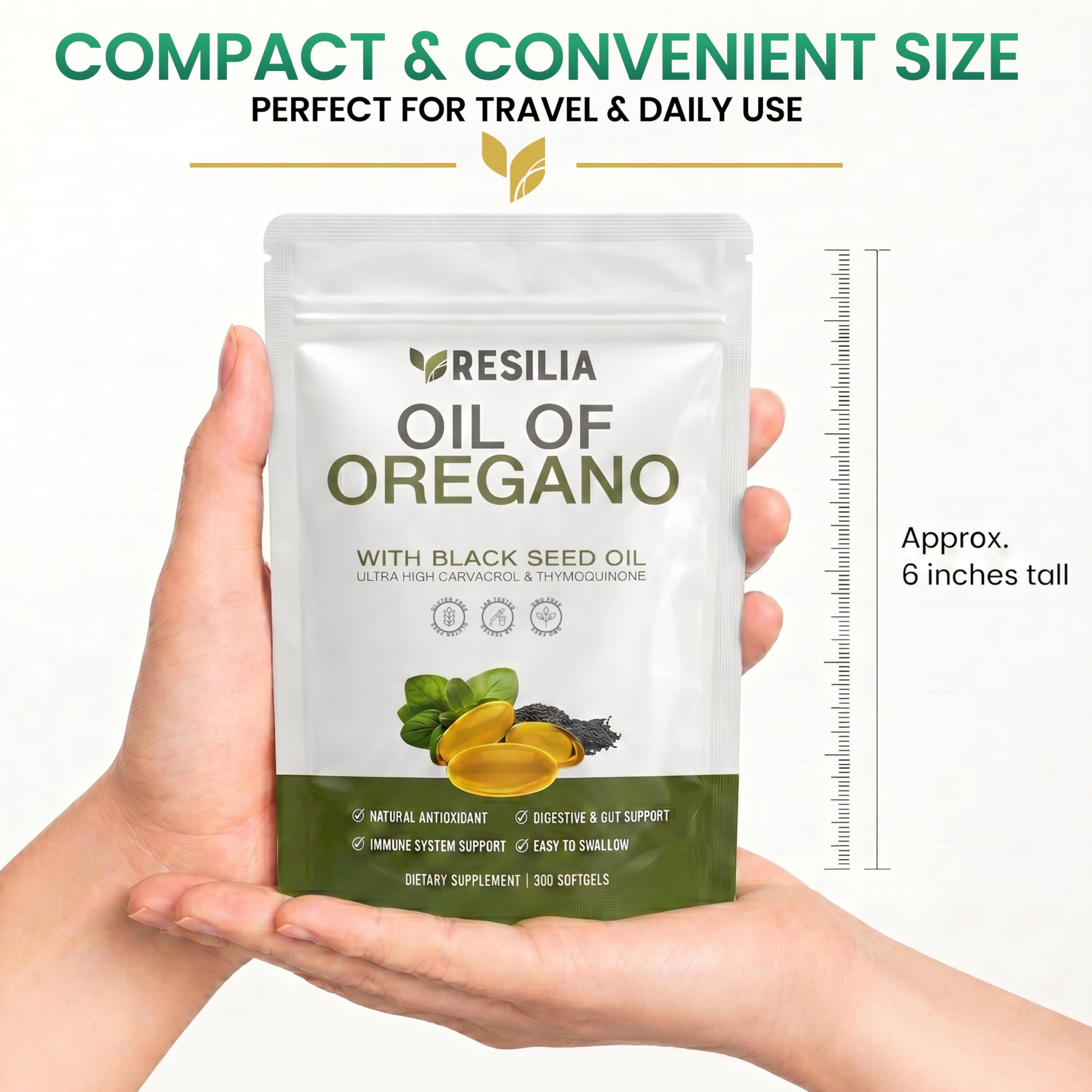 Resilia Softgels with Black Seed Oil – Premium Grade Oregano Oil Capsules for Immune & Digestive Support – Non-GMO, Gluten-Free Softgels – Natural Herbal Wellness Supplement (60 Count)
