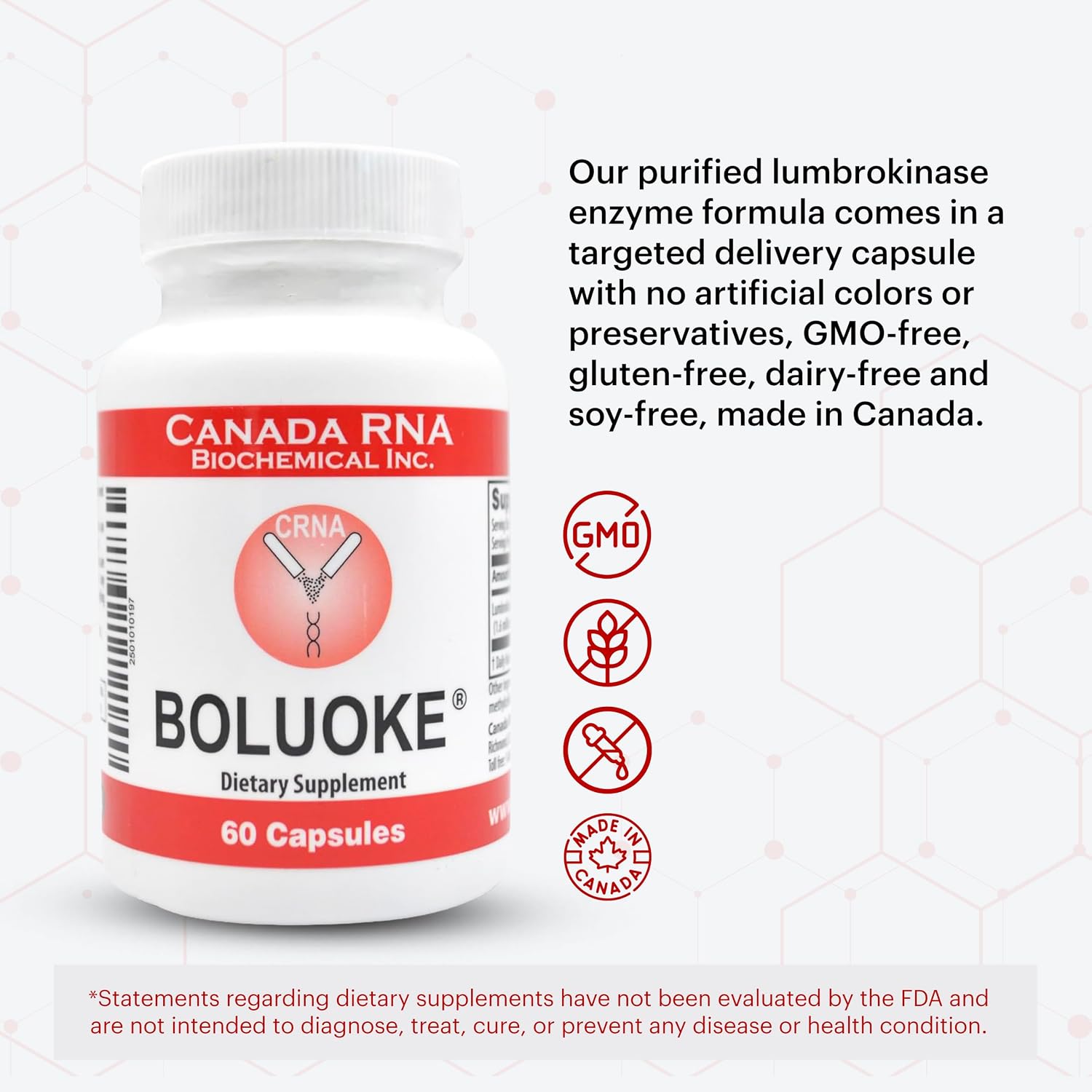 Boluoke Canada RNA Lumbrokinase Enzyme Supplement - Traditionally Inspired Circulatory Wellness Formula - Targeted Delivery Capsules - 60 Capsules