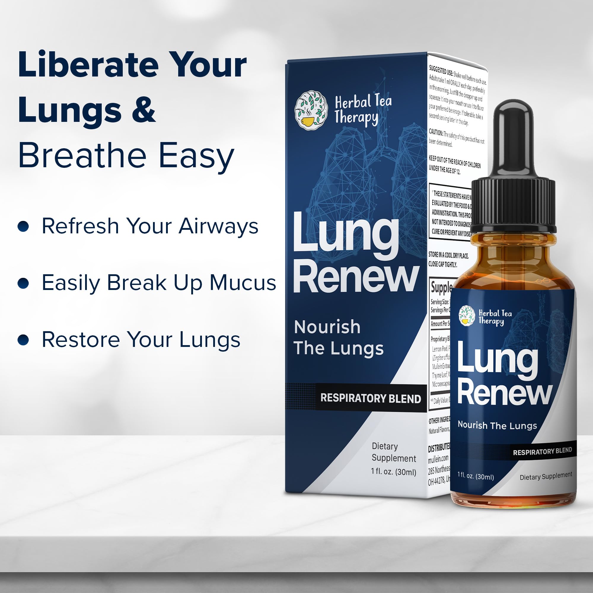 Herbal Tea Therapy Lung Renew Mullein Drops for Lungs (1 fl. oz.): Peppermint, Thyme, & Mullein Leaf Extract for Lungs Detox & Daily Respiratory Comfort - GMO-Free & Made in USA Herbal Tea TherapyBuy Supplements Australia