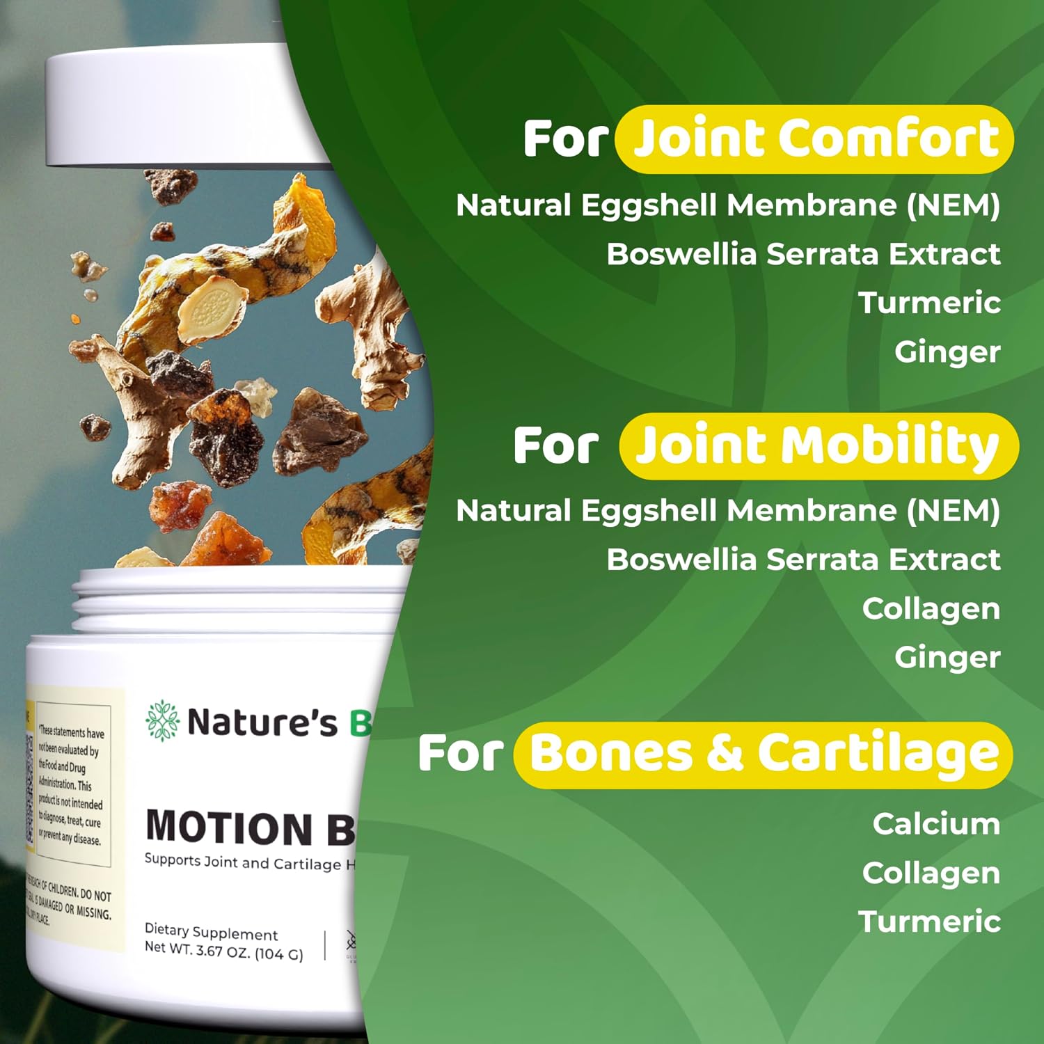 Motion Bliss | Joint Supplements for Men & Women with NEM | Joint Health Support, NEM, Calcium, Boswellia Serrata Extract, Collagen. 30 Days Supply. Citrus Zest Flavor