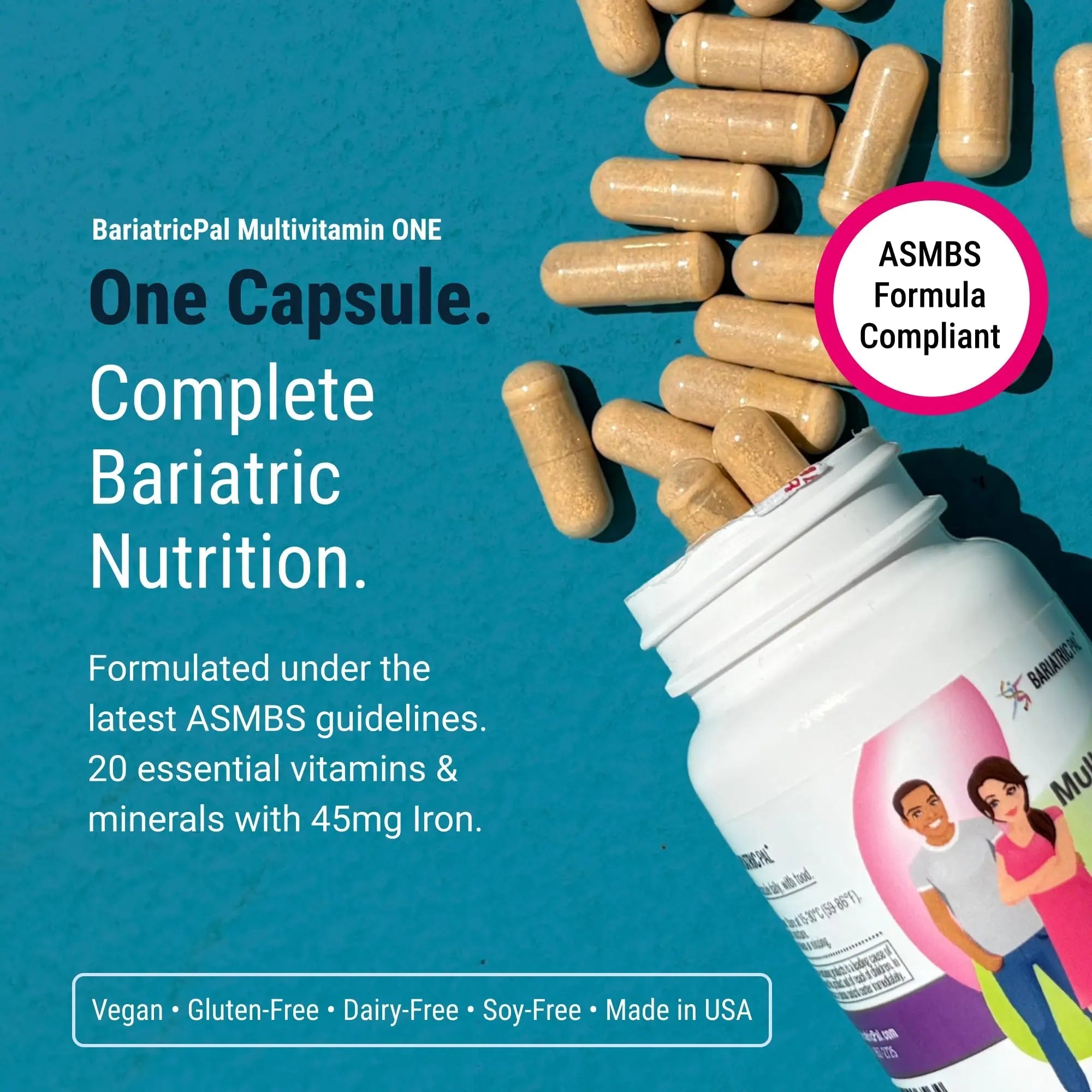 BariatricPal Multivitamin ONE 1 per Day! Bariatric Multivitamin Capsule with 18 mg of Iron | Easy to Swallow Capsule | BariatricPal