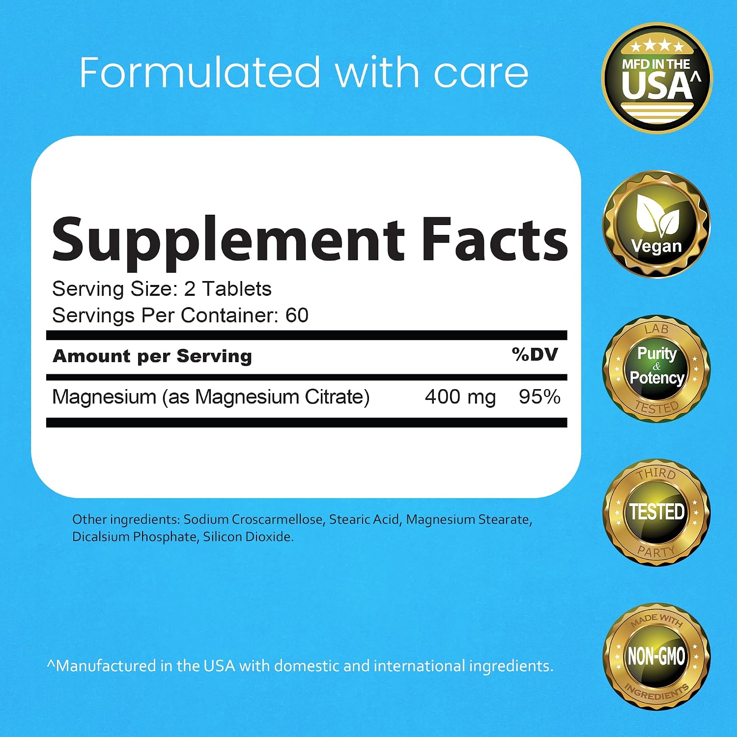 NaturaLife Labs Magnesium Citrate 400 mg per Serving – 120 Tablets, Vegan, Non-GMO