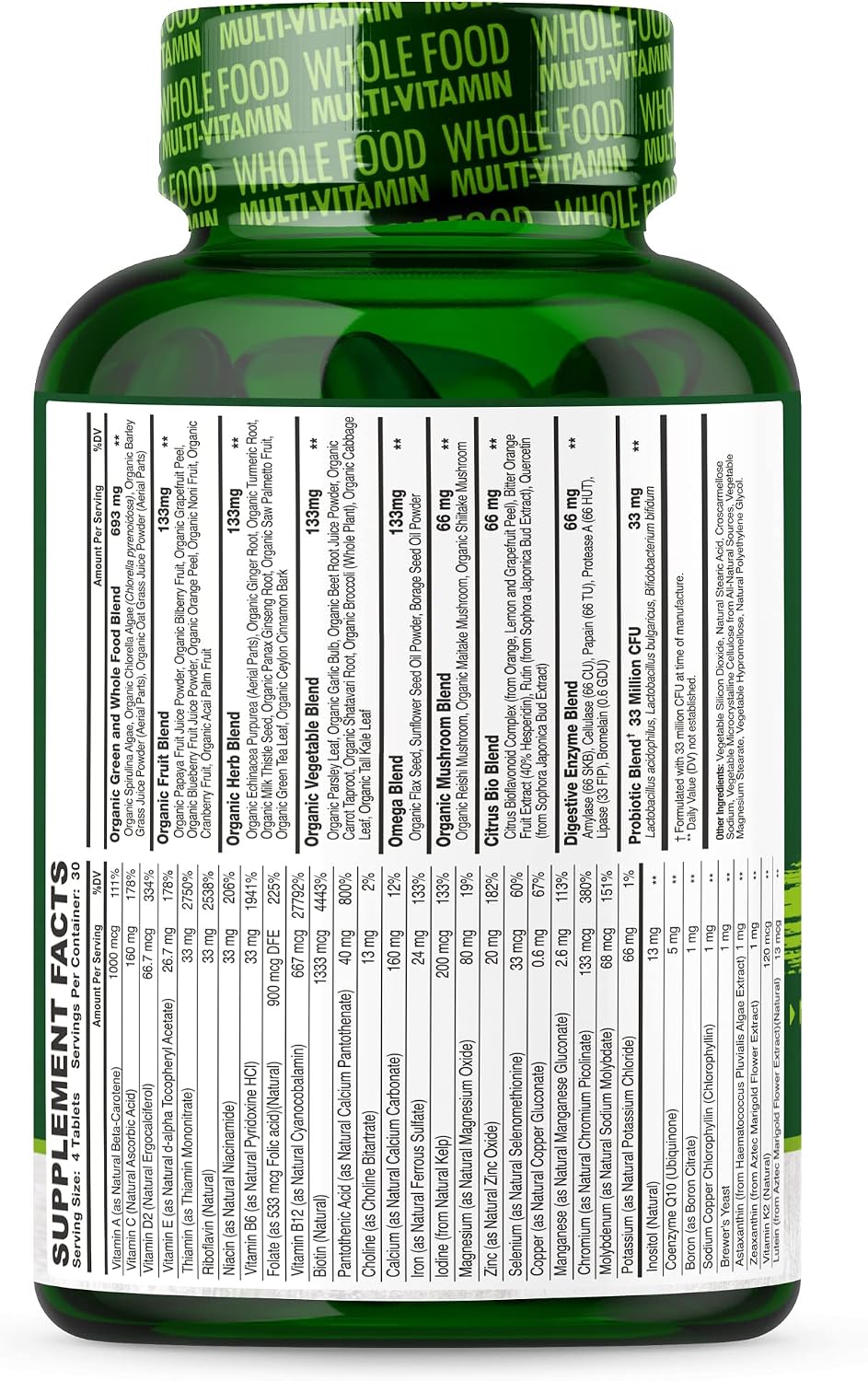 Wholesome Wellness Whole Food Multivitamin for Men - Natural Multi Vitamins, Minerals, Organic Extracts - Vegan Vegetarian - 120 Tablets