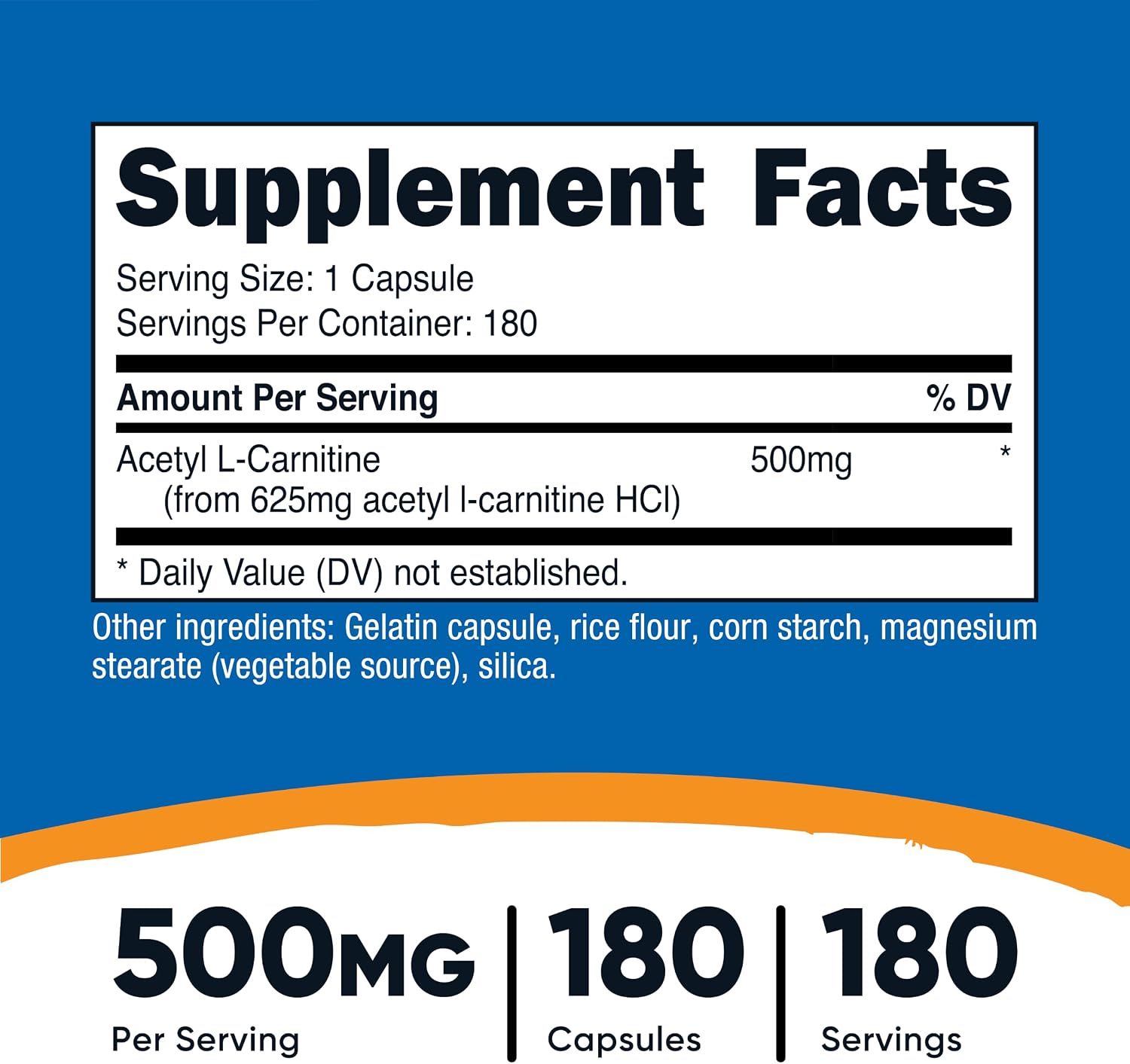 Nutricost Acetyl L-Carnitine (ALCAR) 500mg, 180 Capsules | GMO-Free and Gluten Free, 180 Servings