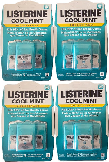 Listerine Cool Mint Pocketpaks Breath Strips, 12-24-Strip Pack Total 288 Strips