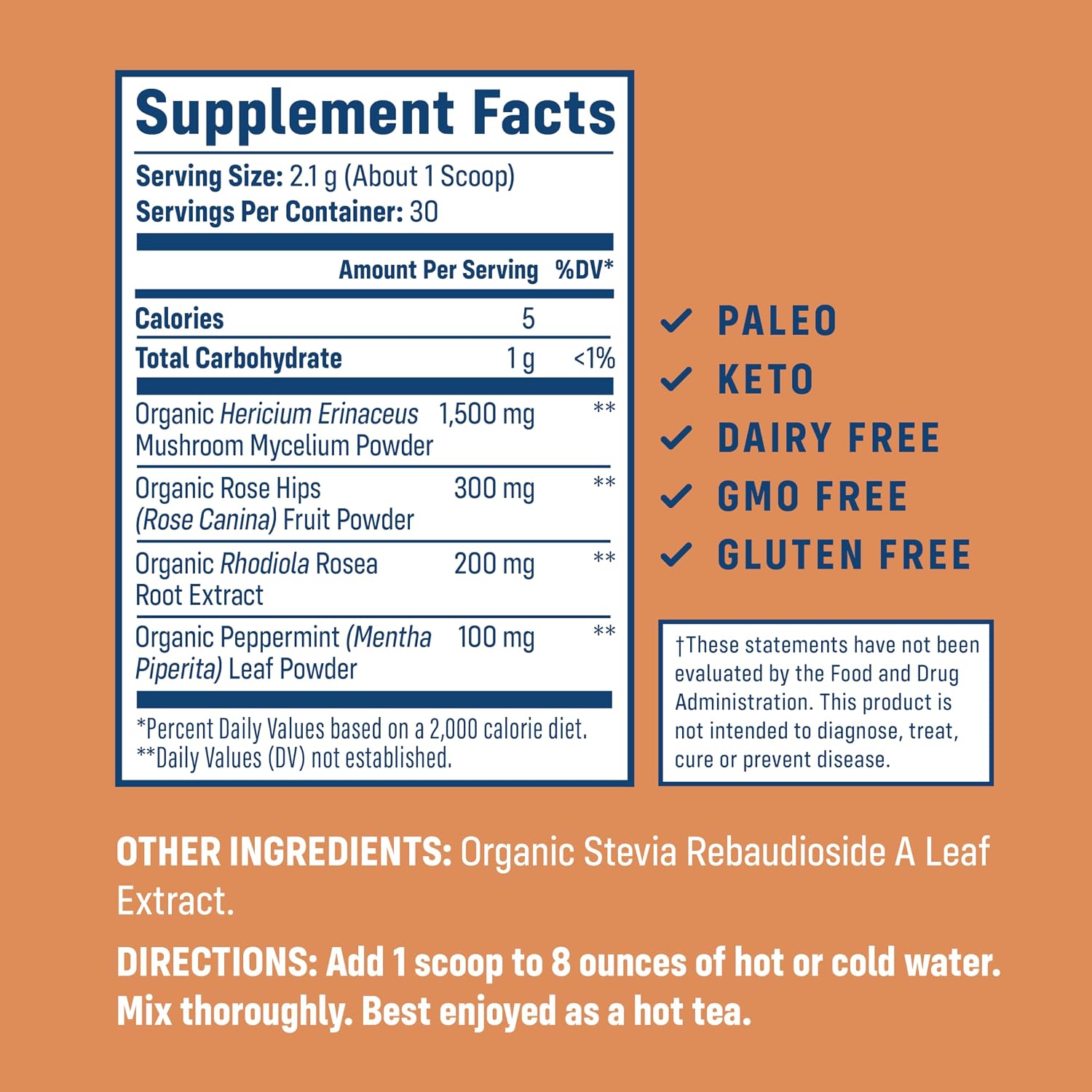 NativePath Native Mind Organic Adaptogen Herbal Support Blend - Organic Mushroom Drink Powder with Lion's Mane, Rhodiola & Rose Hips - 30 Servings | Rhodiola & Rose Hips In Peppermint, Supports Focus, Calm & Immune Health, Caffeine-Free, Organic, Keto