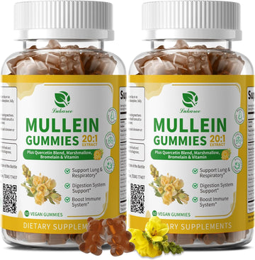 (2 Pack) Mullein Gummies for Lung Cleanse & Lymphatic Drainage* -120 Count | Extra Strength Mullein Leaf Extract w/Quercetin, Elderberry & Marshmallow for Respiratory & Immunity - for Women & Men-Vegan