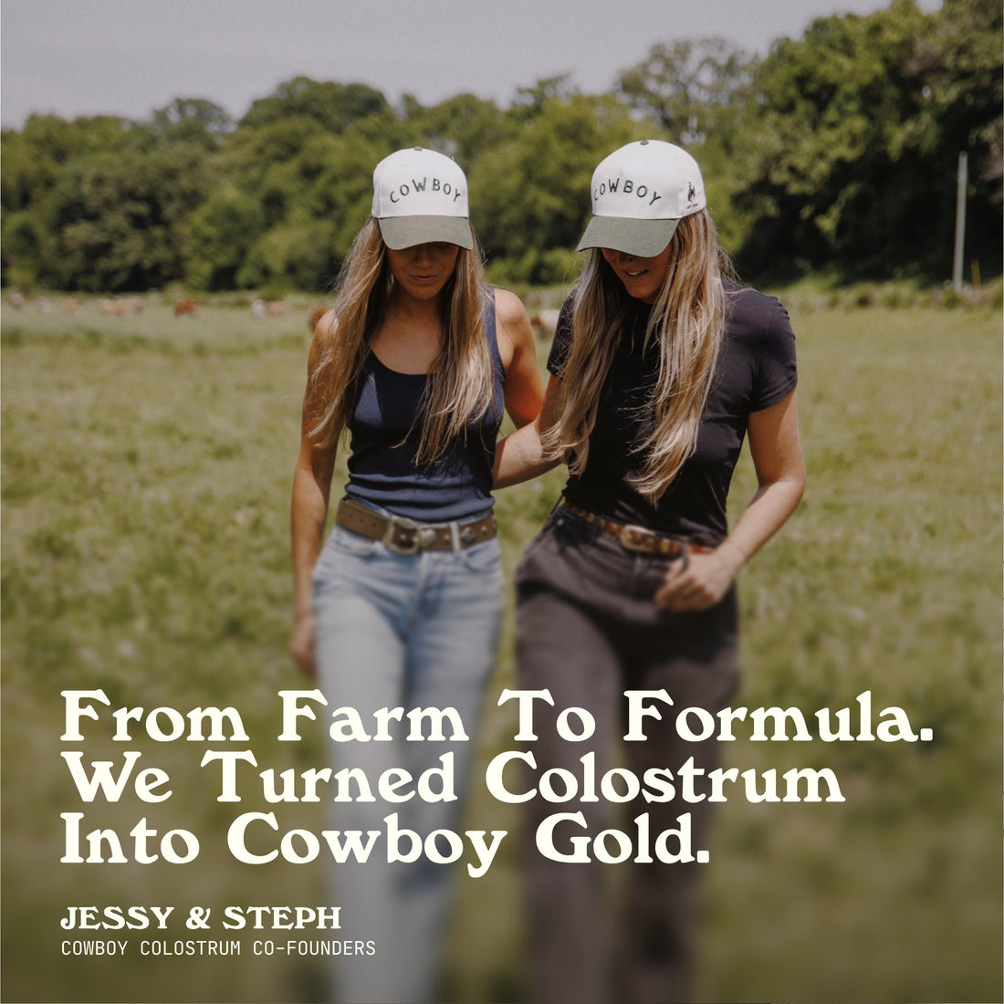 Two containers of cowboy colostrum with a scoop of powder on a white background