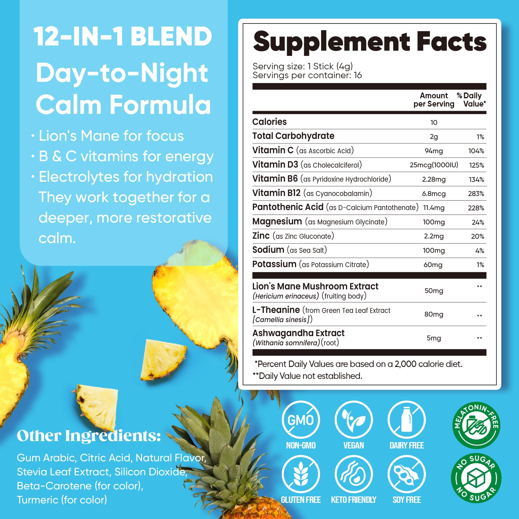 Venture Pal Calm Drink Mix, 12-in-1 Cortisol Reducer & Sleep Aid | Magnesium Glycinate, Ashwagandha, L-Theanine & Vitamin D, Calm Magnesium Powder for Relax & Focus, No Sugar, Non GMO