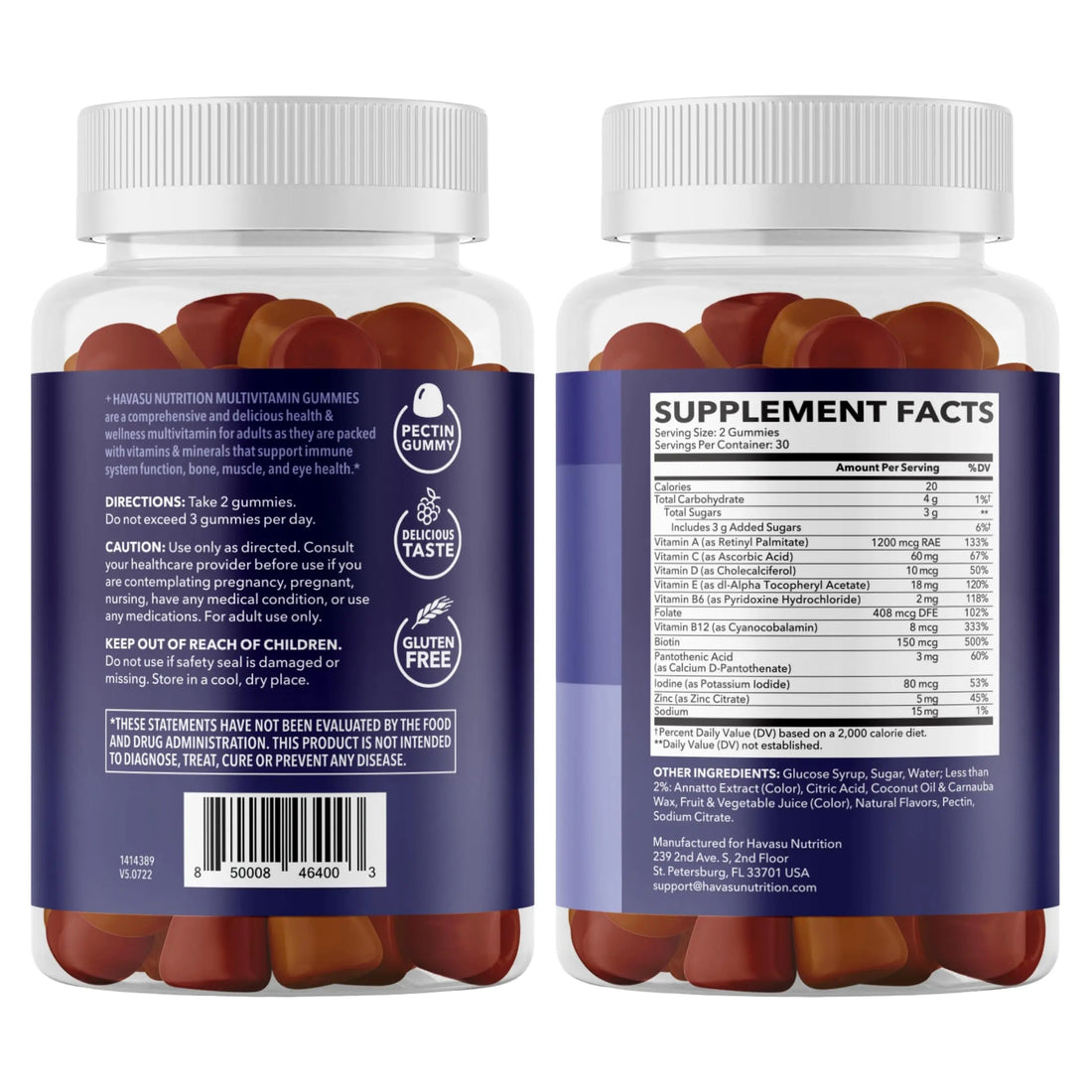 Multivitamin Gummies for Adults - Daily Gummy with Vitamin C, D, and Zinc for Men and Women - 60 Count - GLP-1 Nutritional Support HAVASU NUTRITION