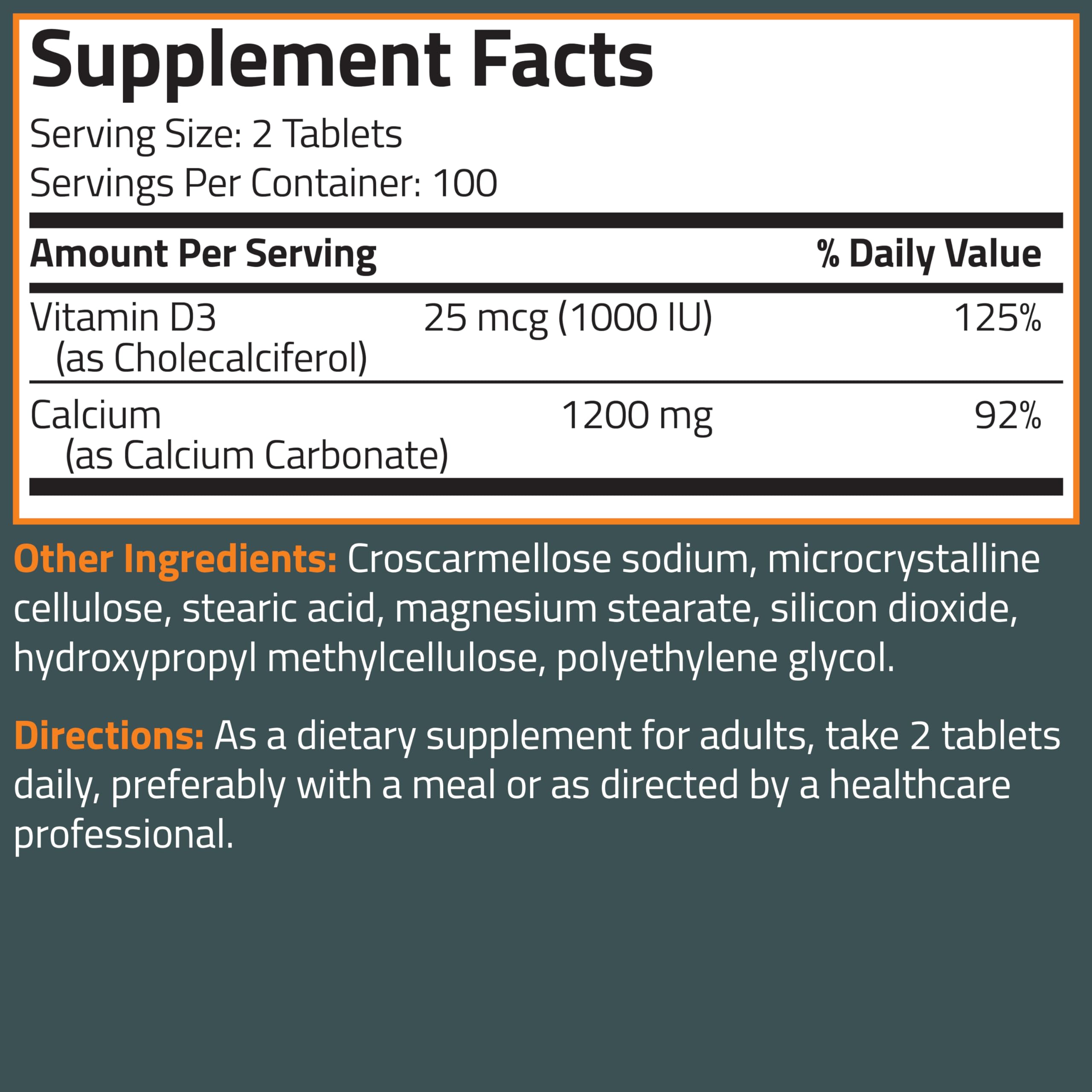 Bronson Calcium 1200mg Per Serving Plus Vitamin D3 1000 IU High Potency Formula, Non-GMO, 120 Tablets