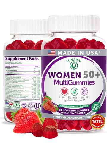 Lunakai USA Made 50 Plus Women's Multivitamin Gummies - Delicious Formula Enhanced with Essential Vitamins & Minerals for Health & Vitality - 60ct LunakaiBuy Supplements Australia