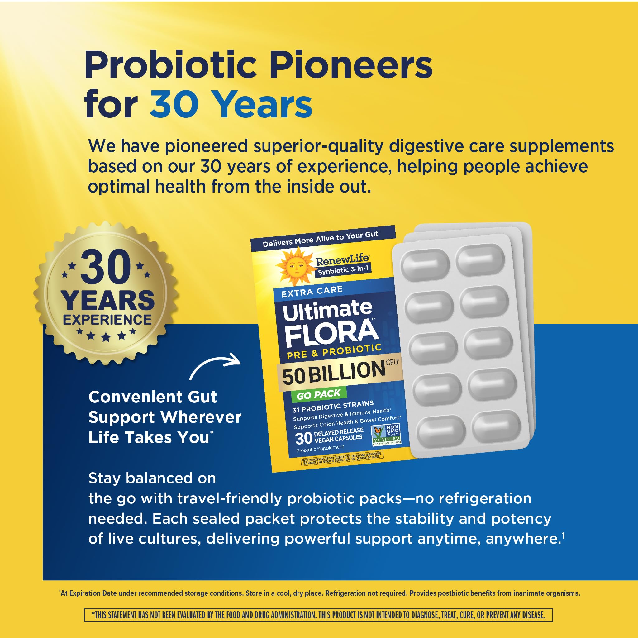 Renew Life Extra Care Digestive Probiotic 50 Billion CFU | 90 Vegetarian Capsules | Supports Digestive, Immune & Respiratory Health | Dairy, Soy and Gluten Free Supplement