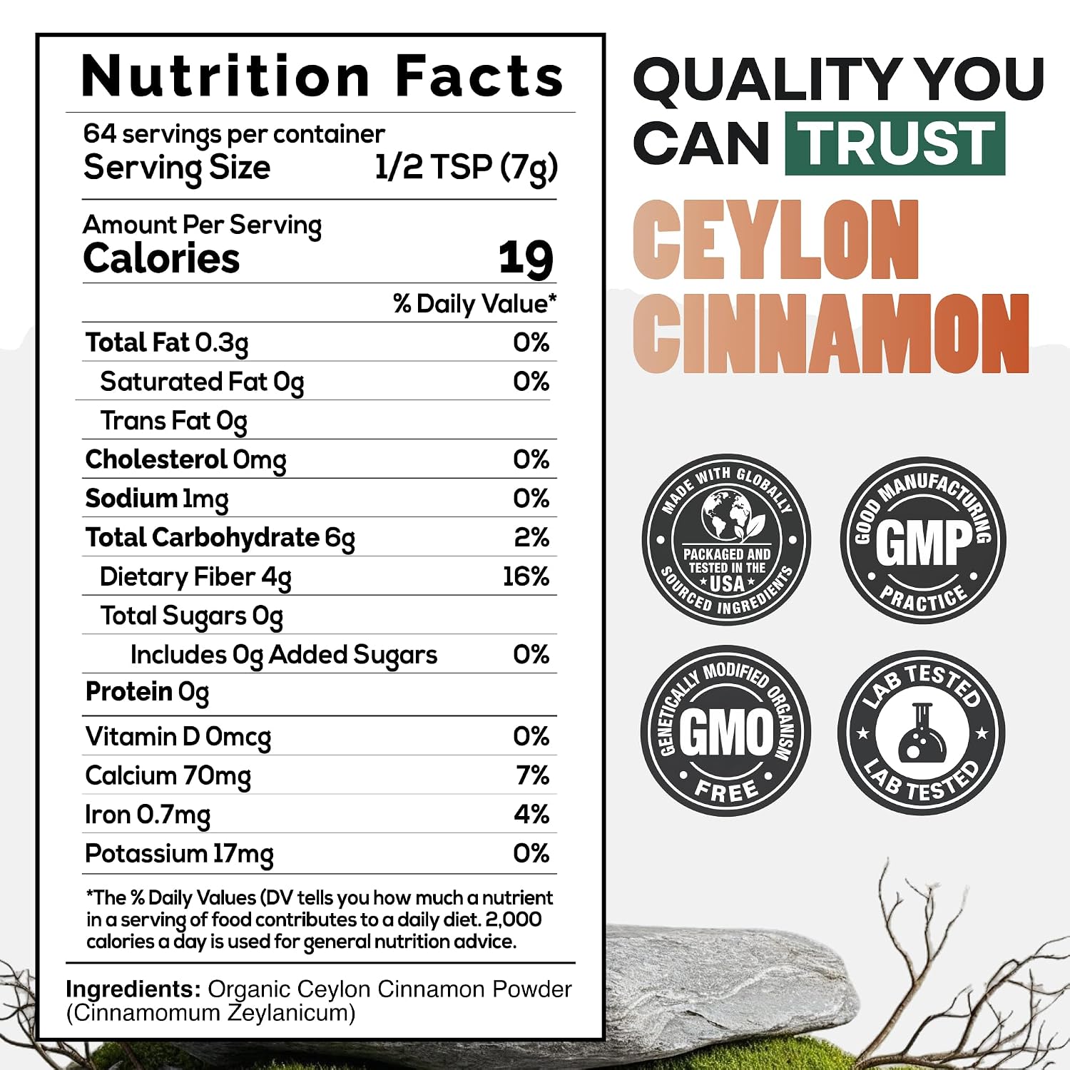 Wild Ceylon Cinnamon Powder - 100% Organic from Sri Lanka - USDA Approved, 16oz Low Coumarin - Aromatic Cinnamon - Ideal for Smoothies, Baking and Coffee - Support Overall Wellness