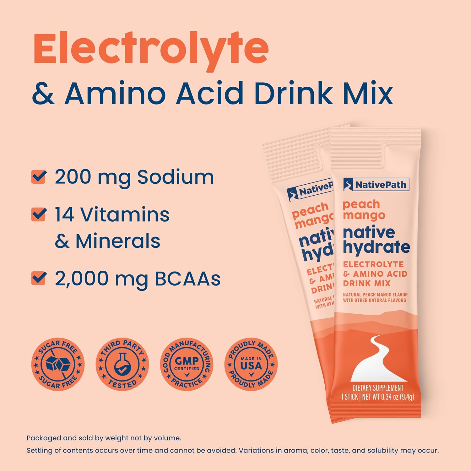 NativePath Hydrate Stick Pack Peach Mango & Mixed Berry Bundle – Zero Sugar Electrolytes with BCAAs