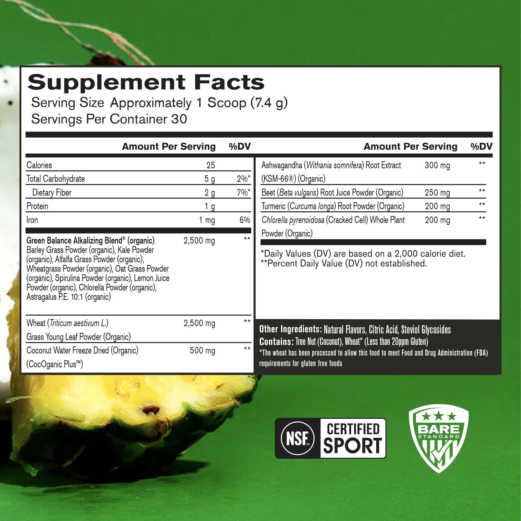 BARE PERFORMANCE NUTRITION, BPN Strong Greens Superfood Powder, Lemon, 30 Servings